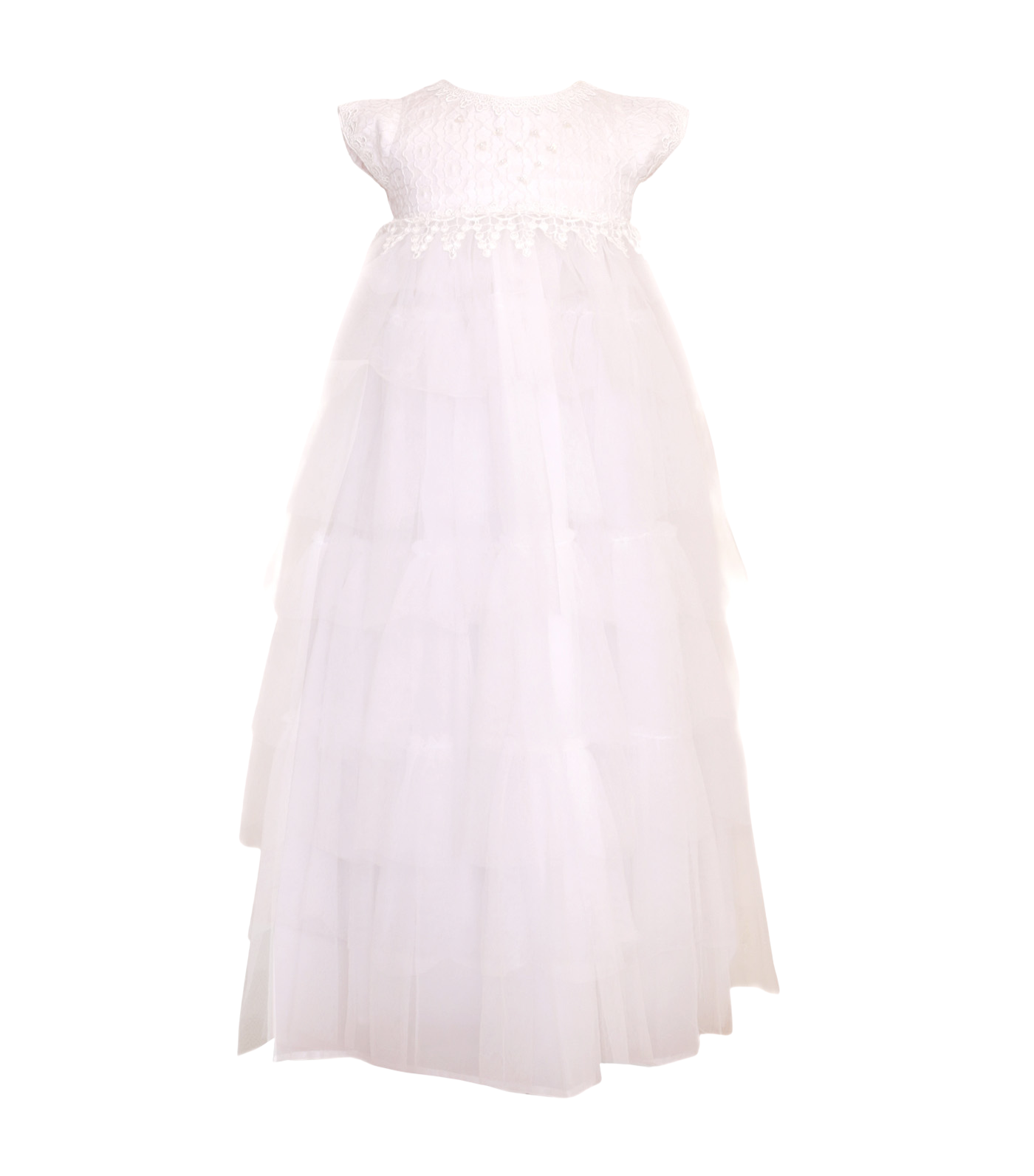 Girls Christening Gown Long Layered Tulle Style No. 5 with Hat White