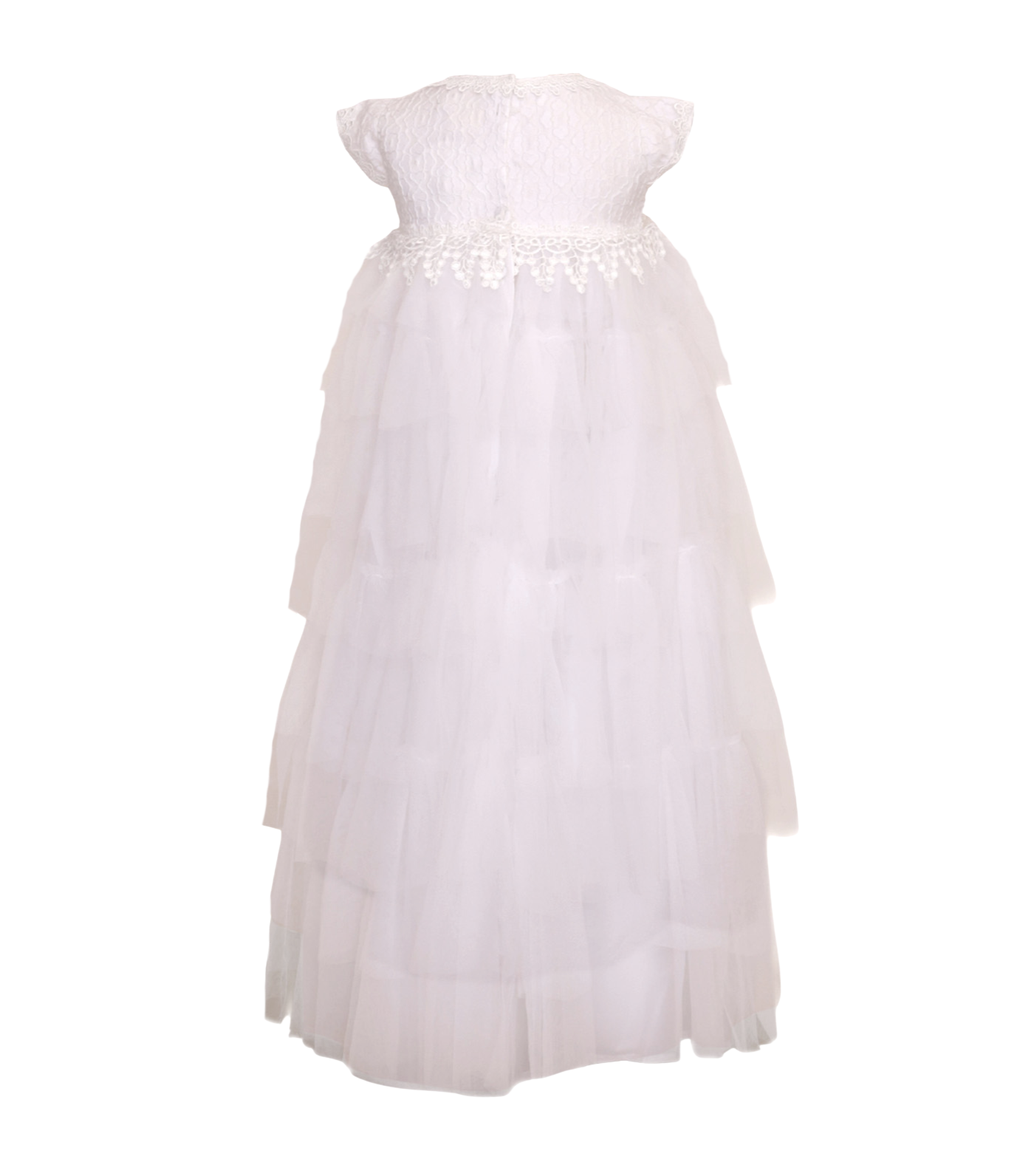 Girls Christening Gown Long Layered Tulle Style No. 5 with Hat White