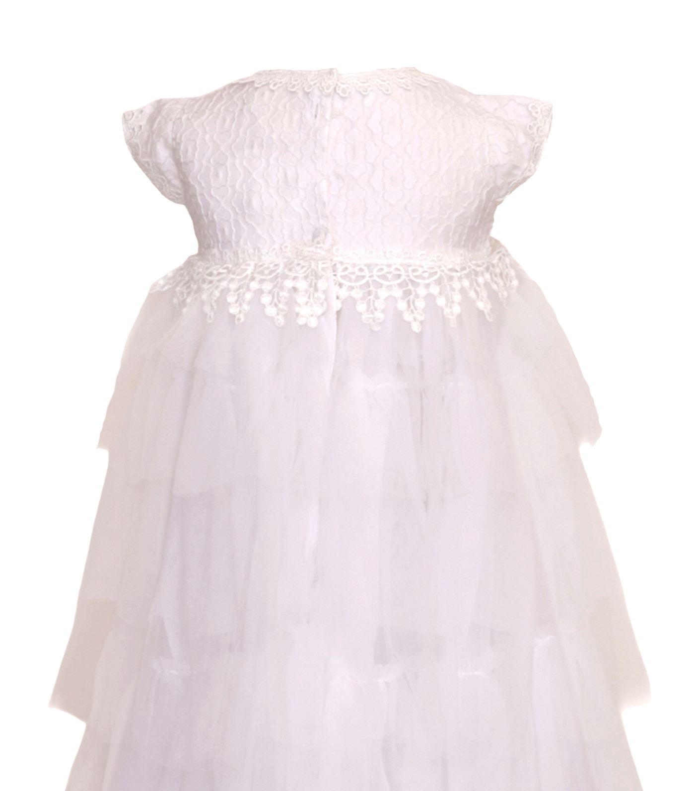Girls Christening Gown Long Layered Tulle Style No. 5 with Hat White