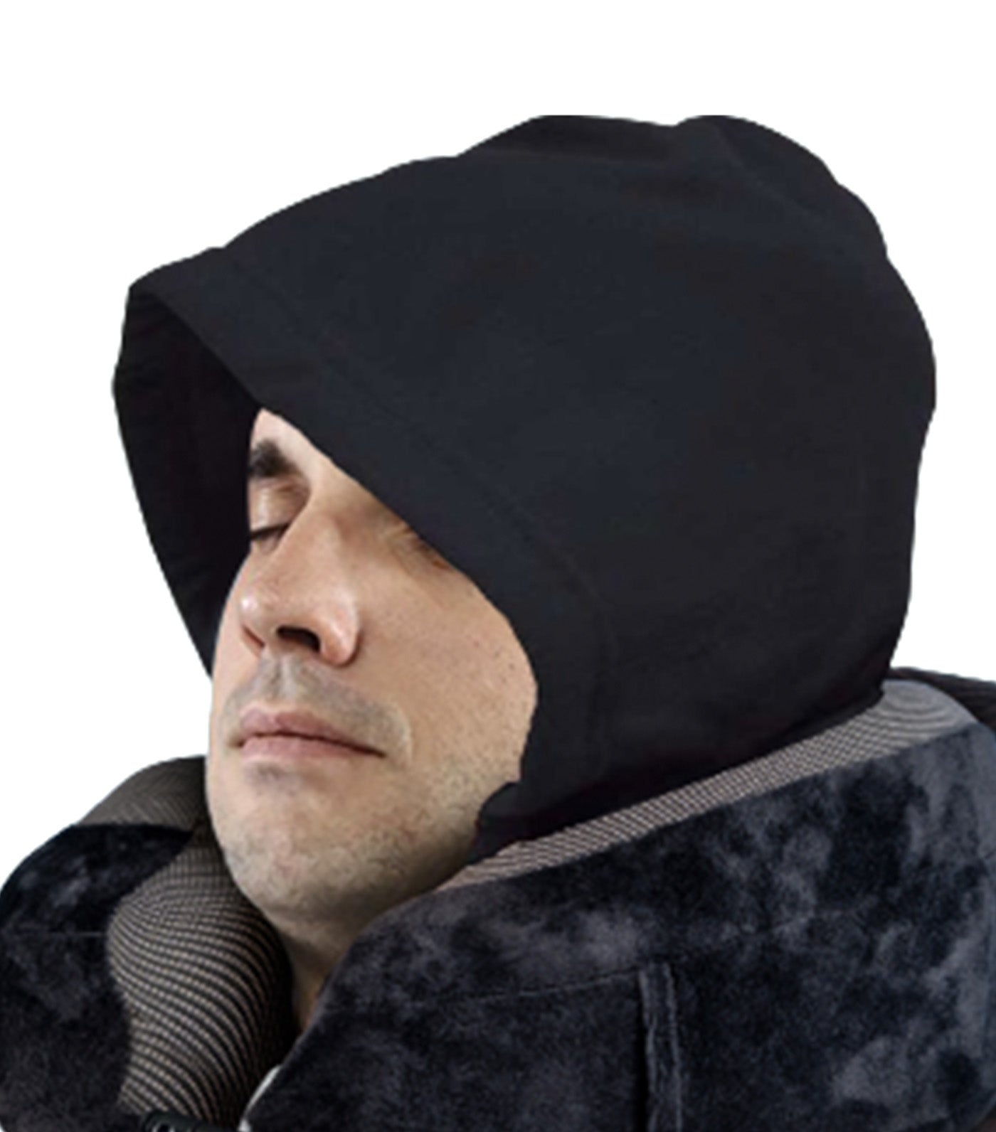 Neck Pillow with Memory Foam and Detachable Hoodie Black