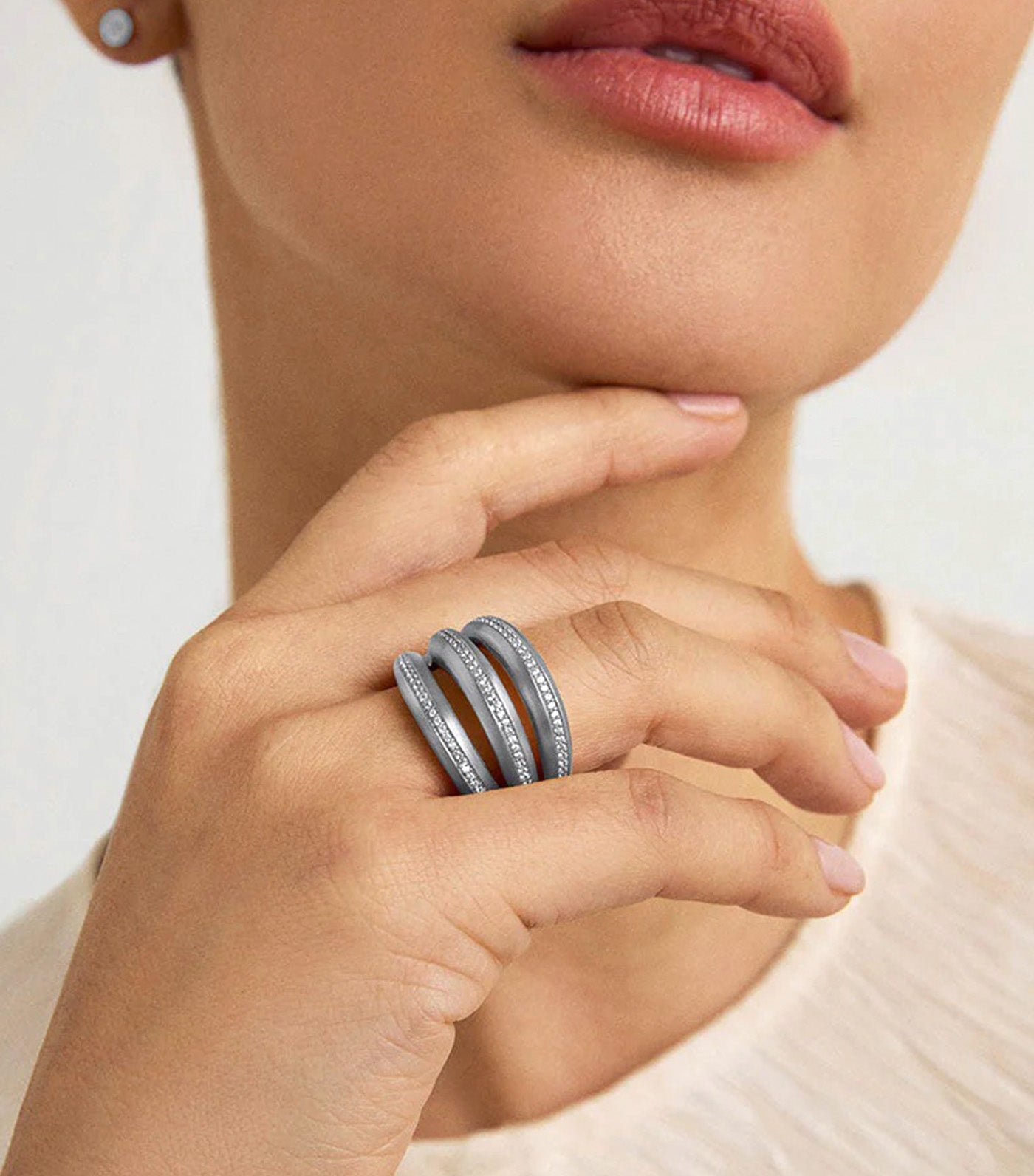 Dauphine Pave Stacking Ring Silver