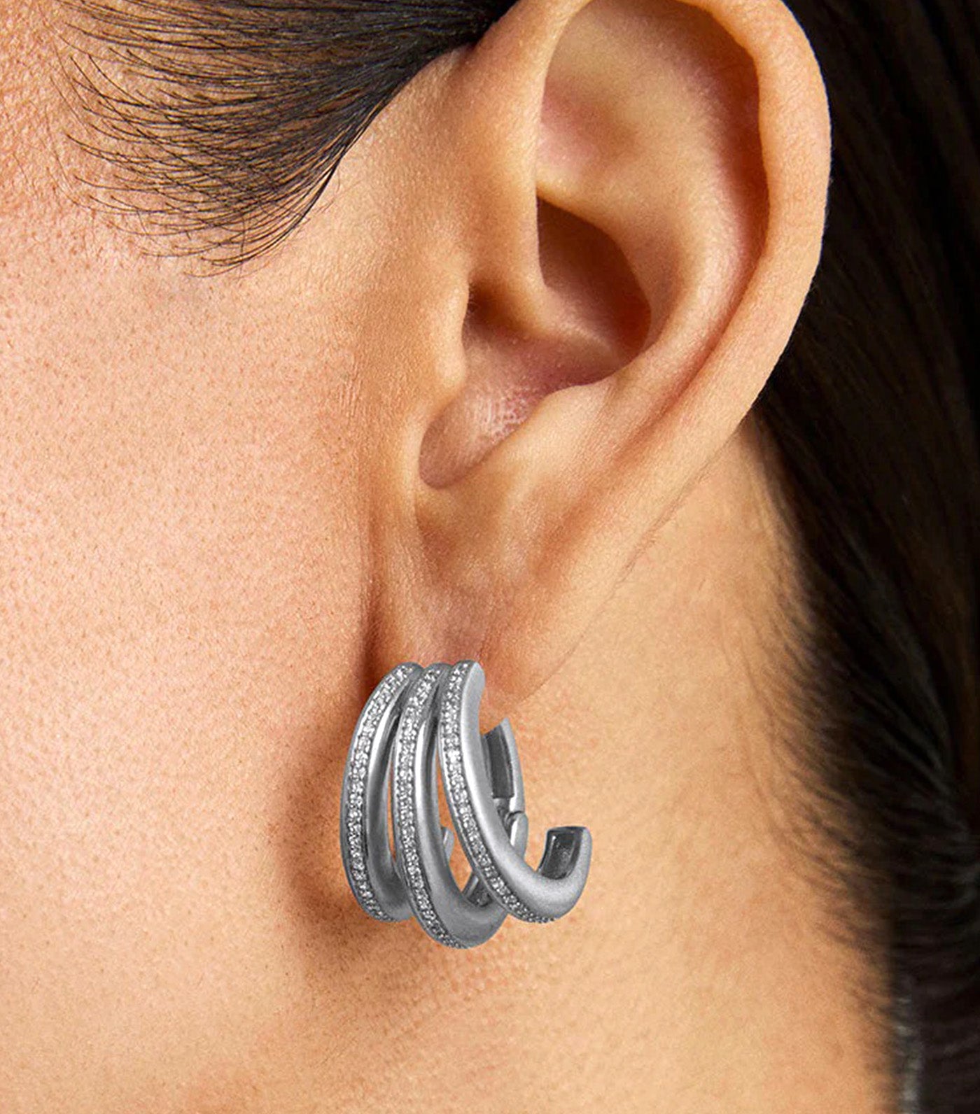 Dauphine Pave Hoop Earrings Silver