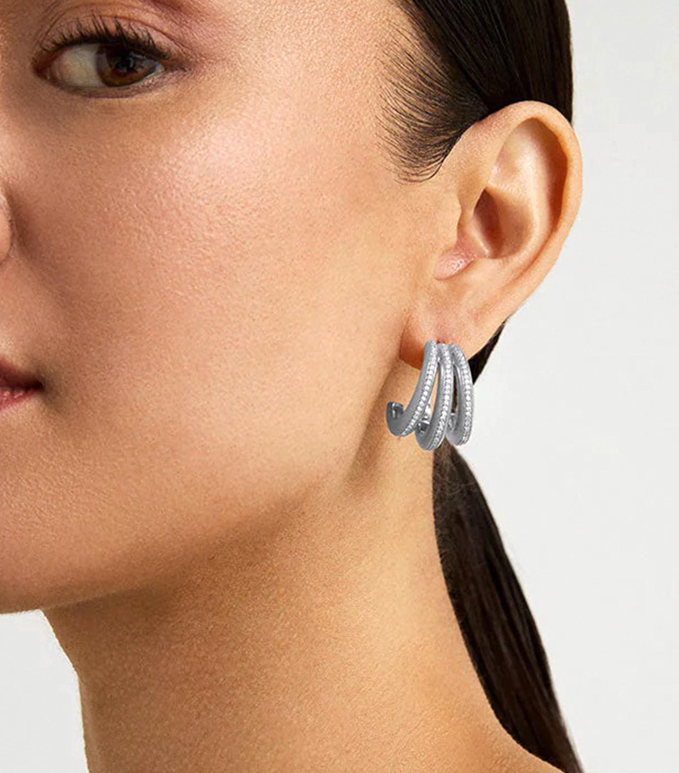 Dauphine Pave Hoop Earrings Silver