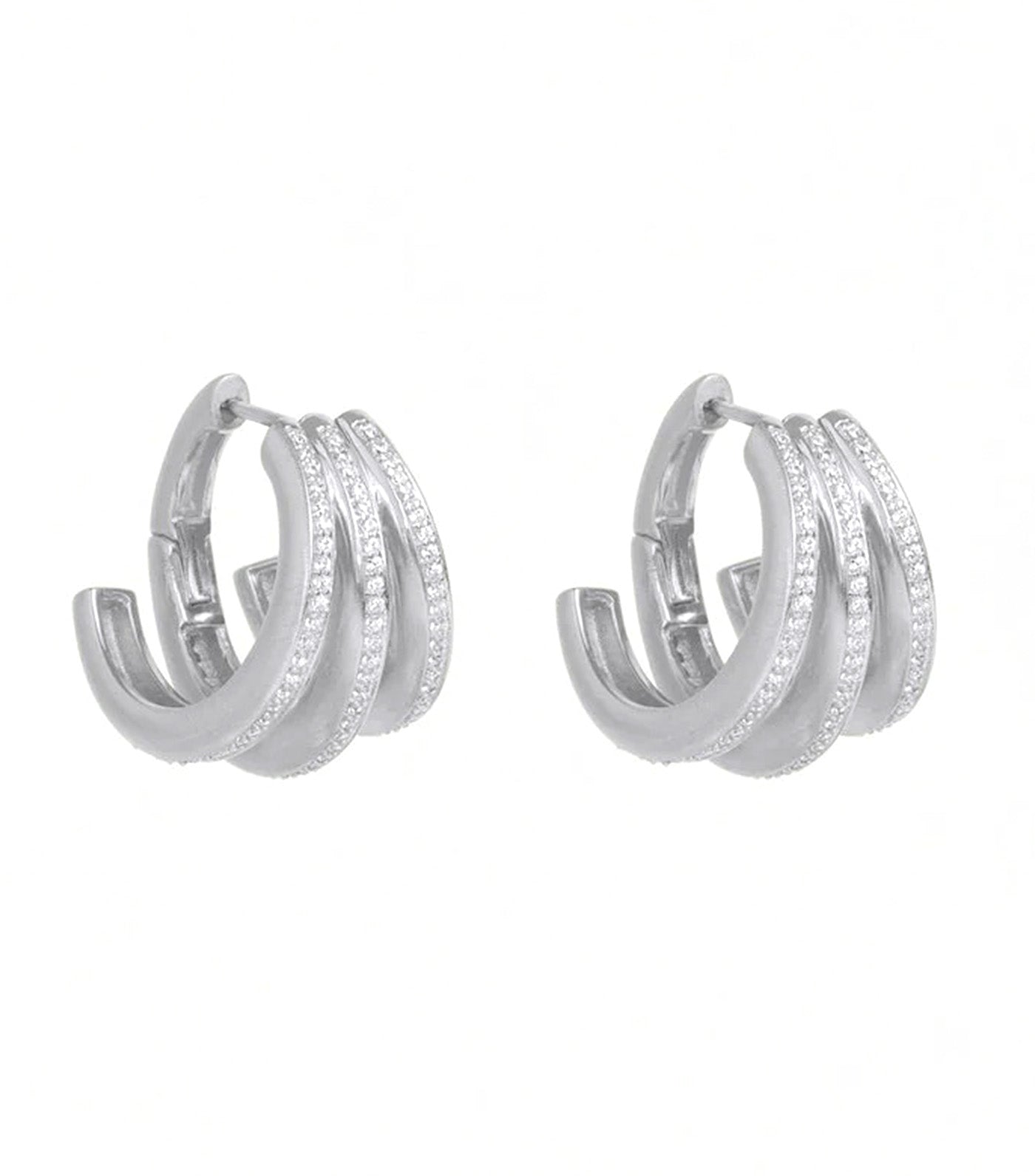 Dauphine Pave Hoop Earrings Silver