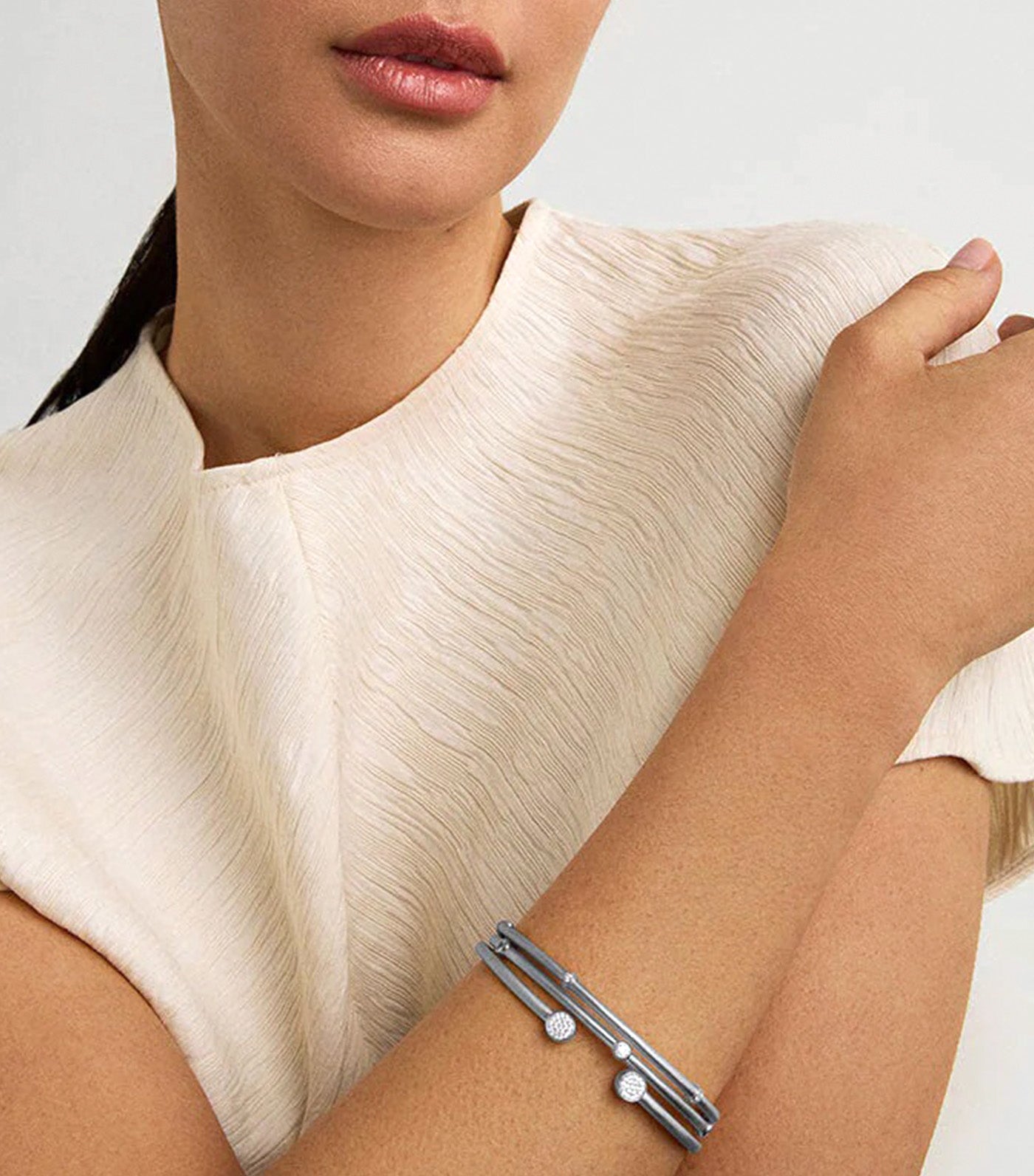 Mirabeau Pavé Open Bangle Bracelet Silver