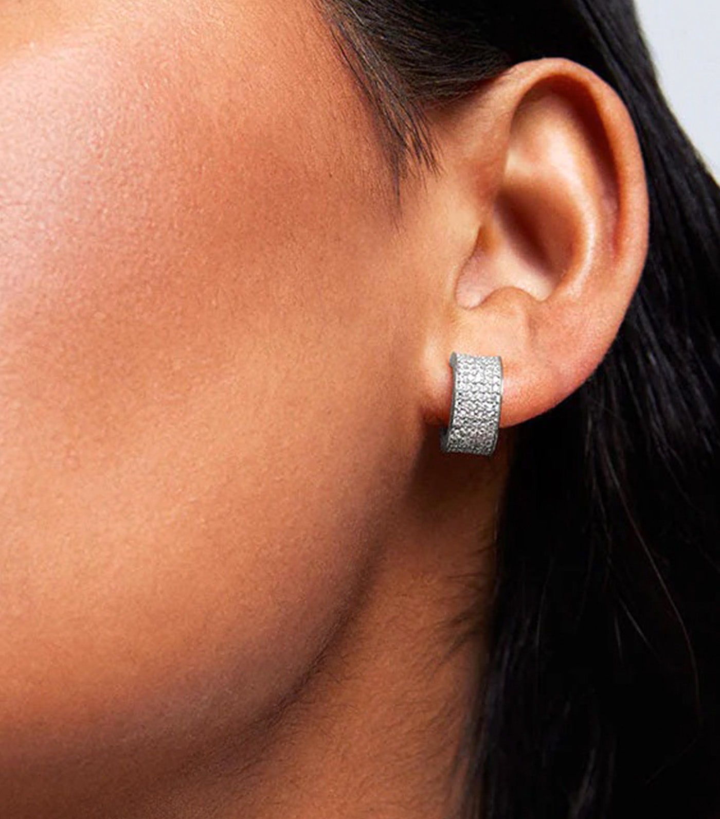 Petit Pavé Thick Huggie Hoops Silver