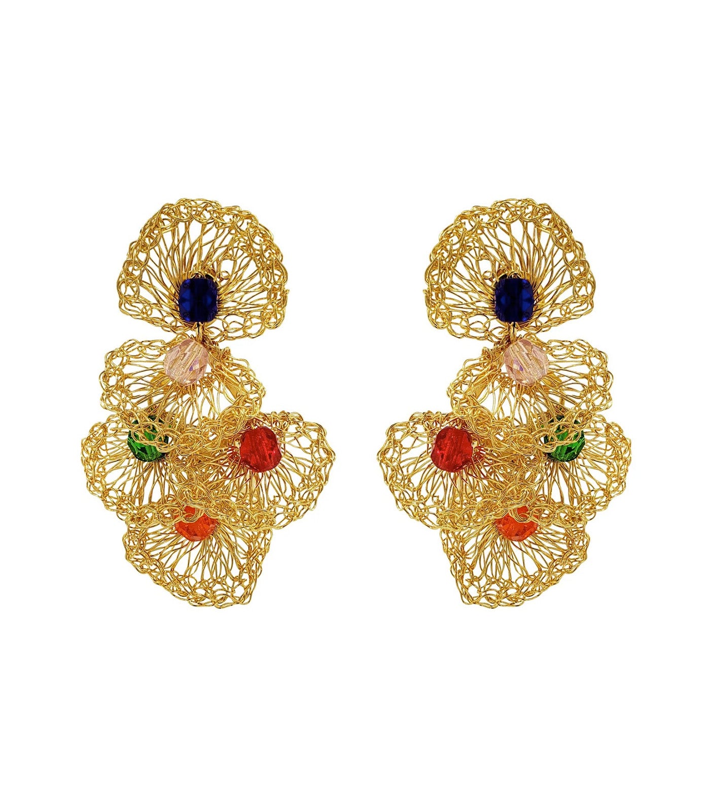 Shells Mini Handmade Crochet Earrings Multicolor and Gold