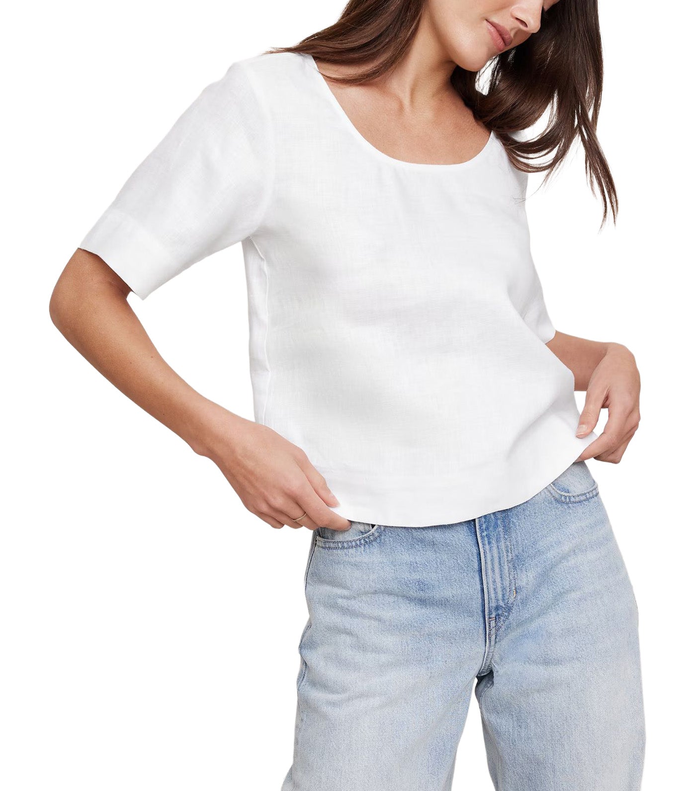 Linen Scoop-Neck Top