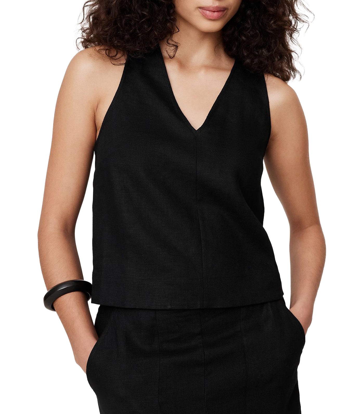 Linen Cross-Back Tank Black