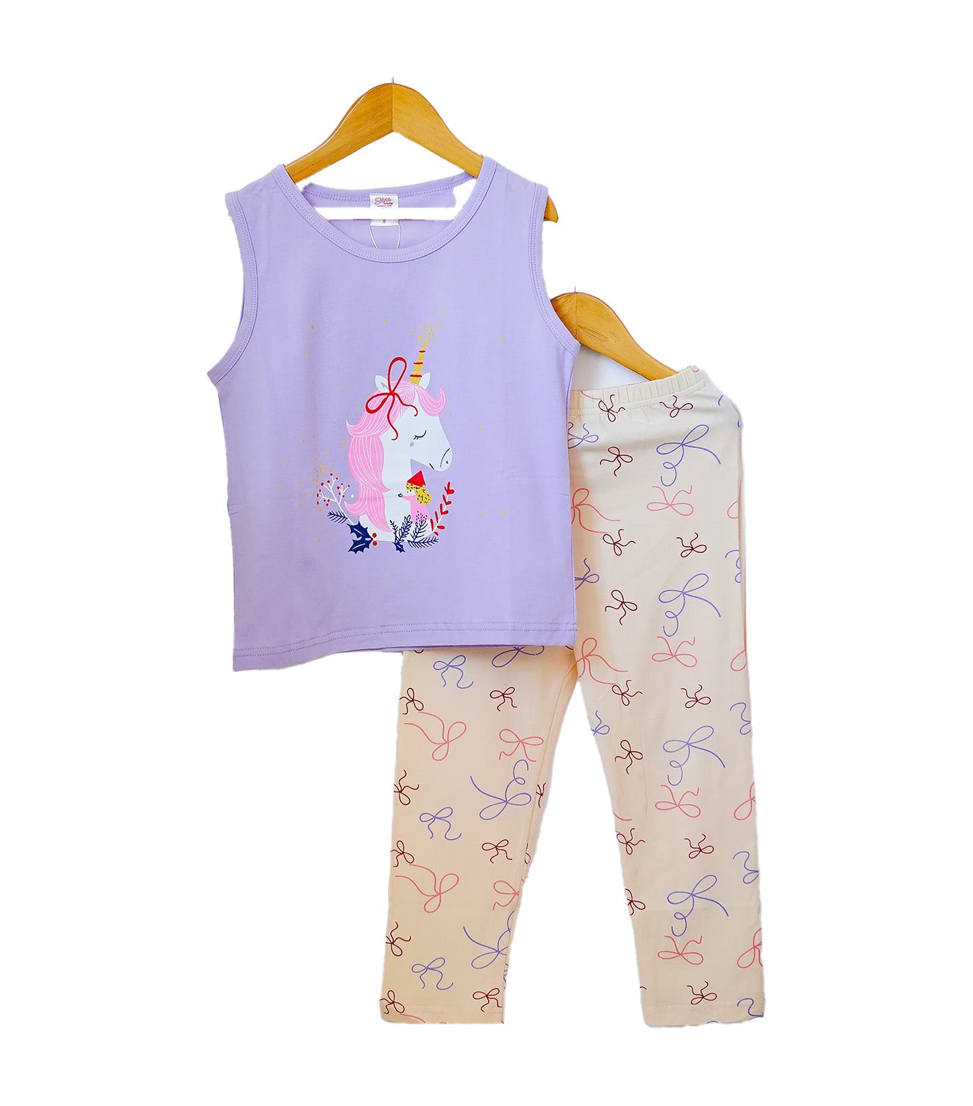 Unicorn Head Loungewear Short Sleeves with Pants Violet