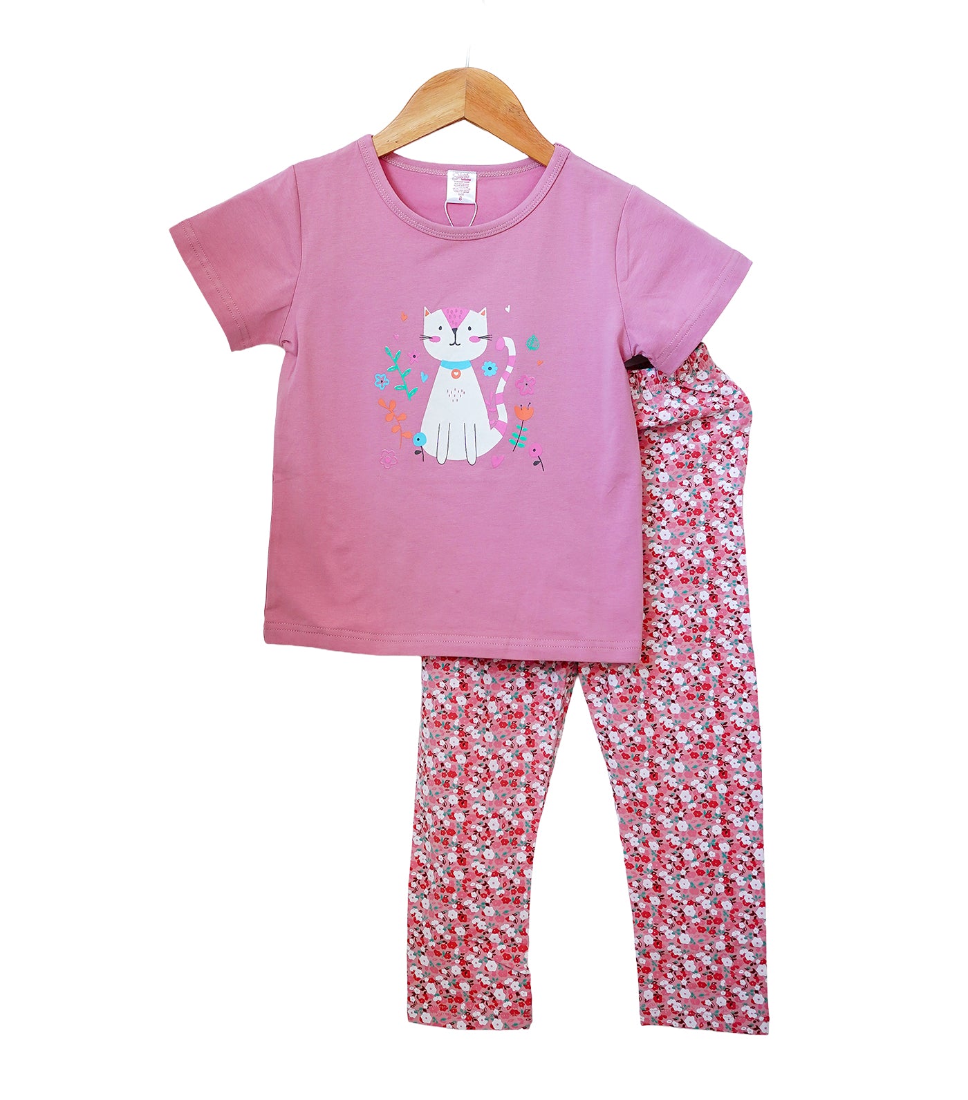 Cat Loungewear Short Sleeves with Pants Pink