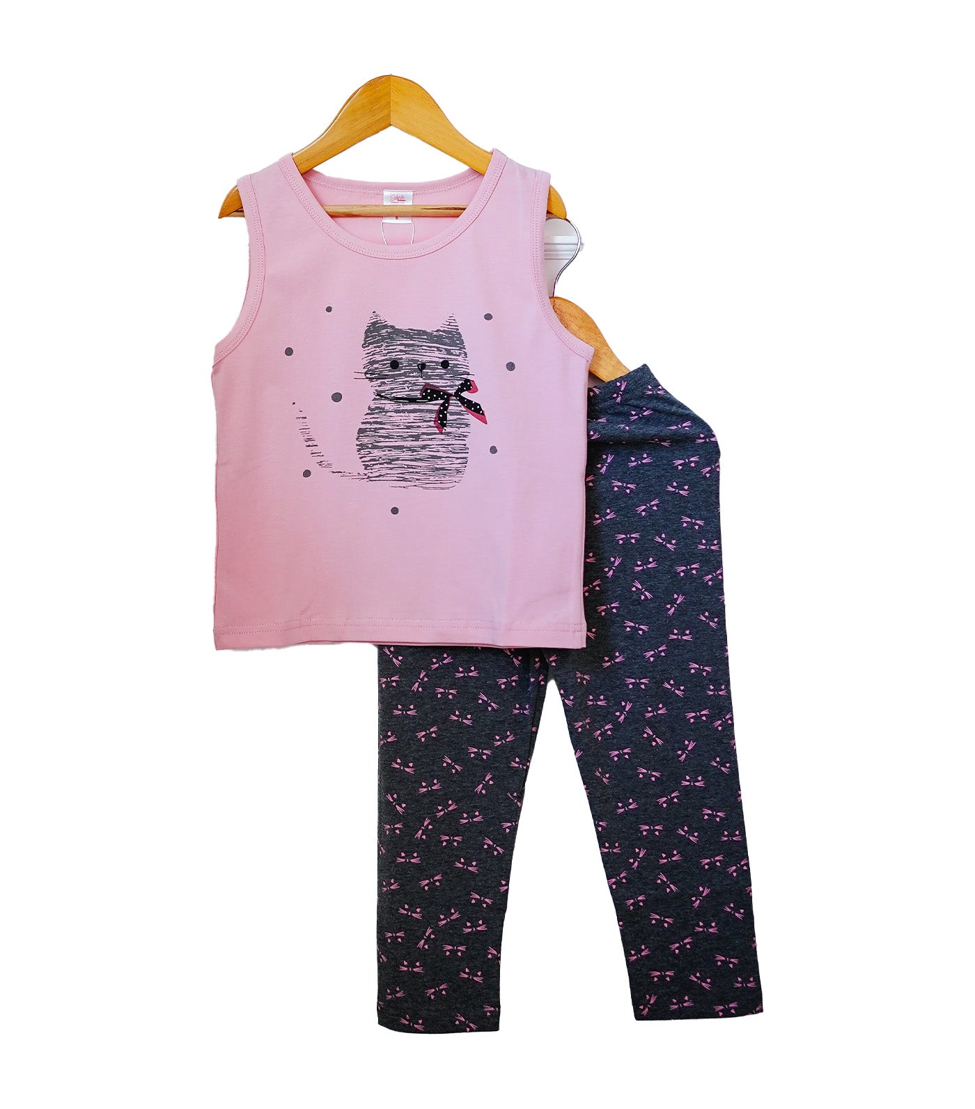 Kitten with Ribbon Loungewear Sleeveless with Pants Pink