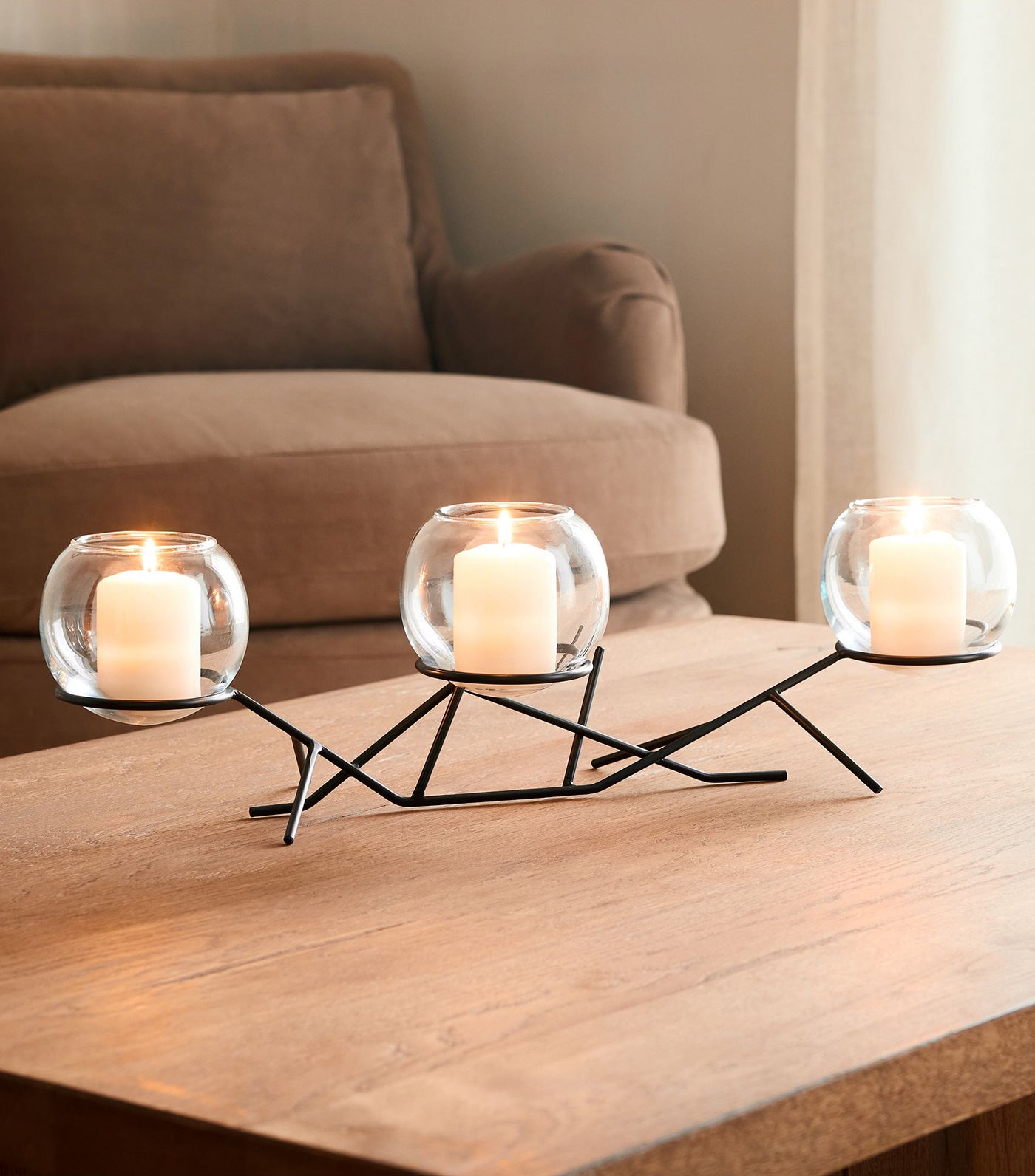 3-Piece Glass Globe Candleholder