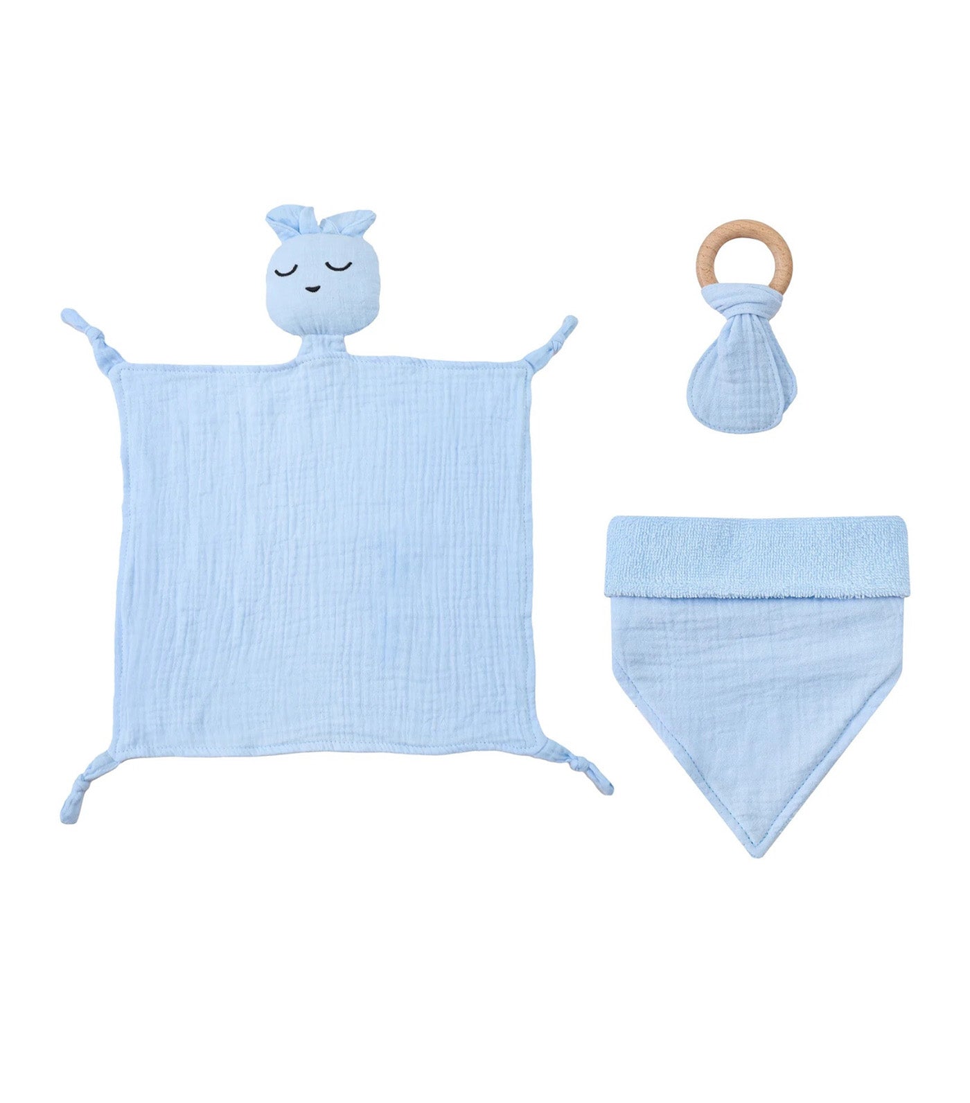 3-Piece Organic Muslin Set of Toy, Bib & Teether