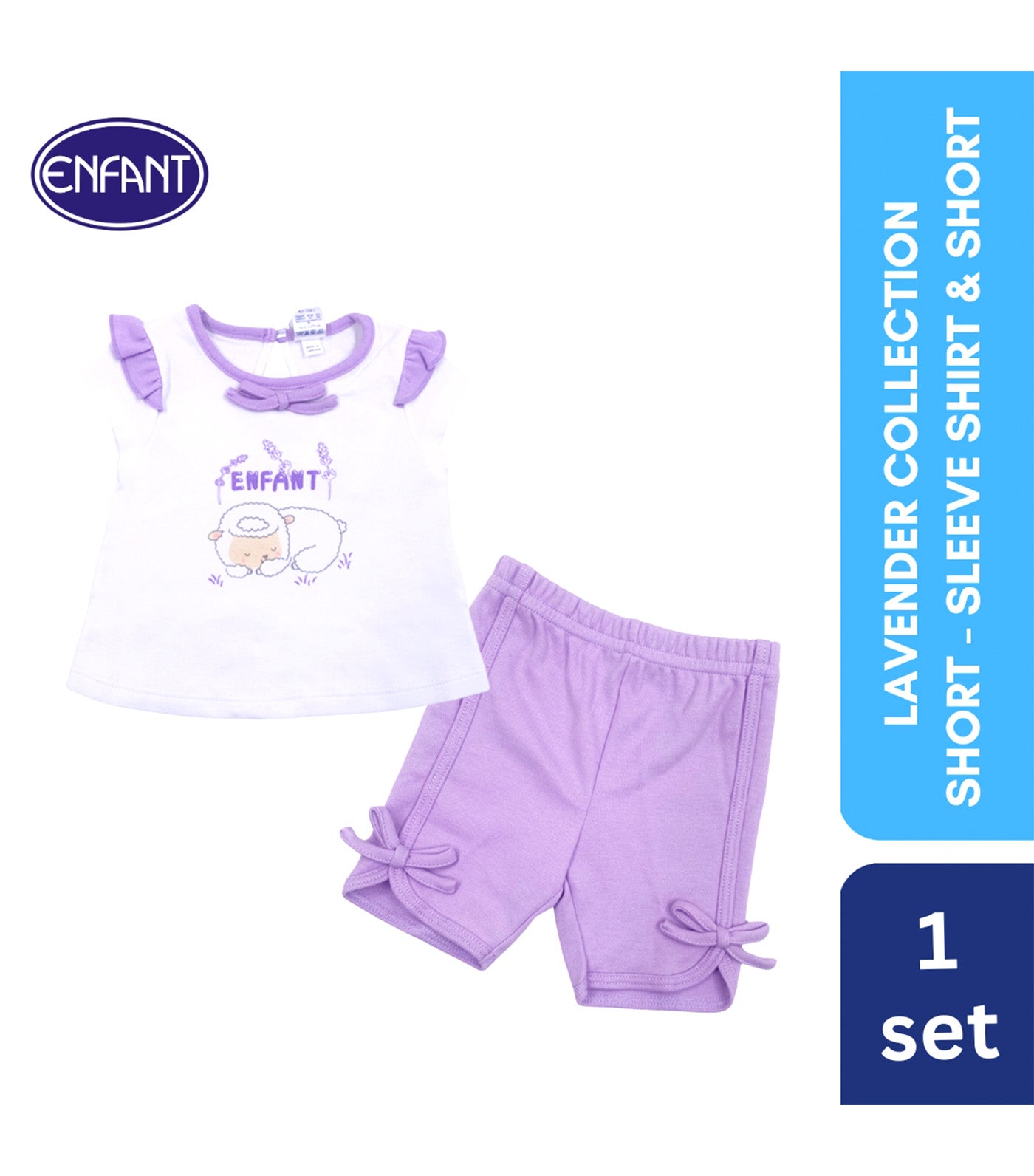 Short-Sleeve Shirt and Shorts with Sheep Design Purple