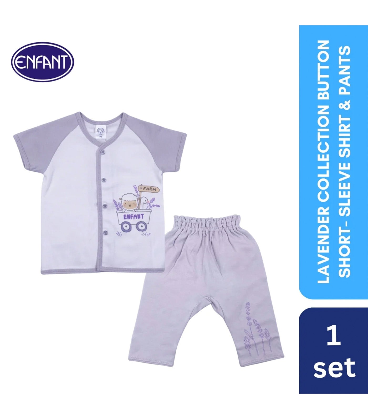 Button Short-Sleeve Shirt and Pants with Sheep Design
