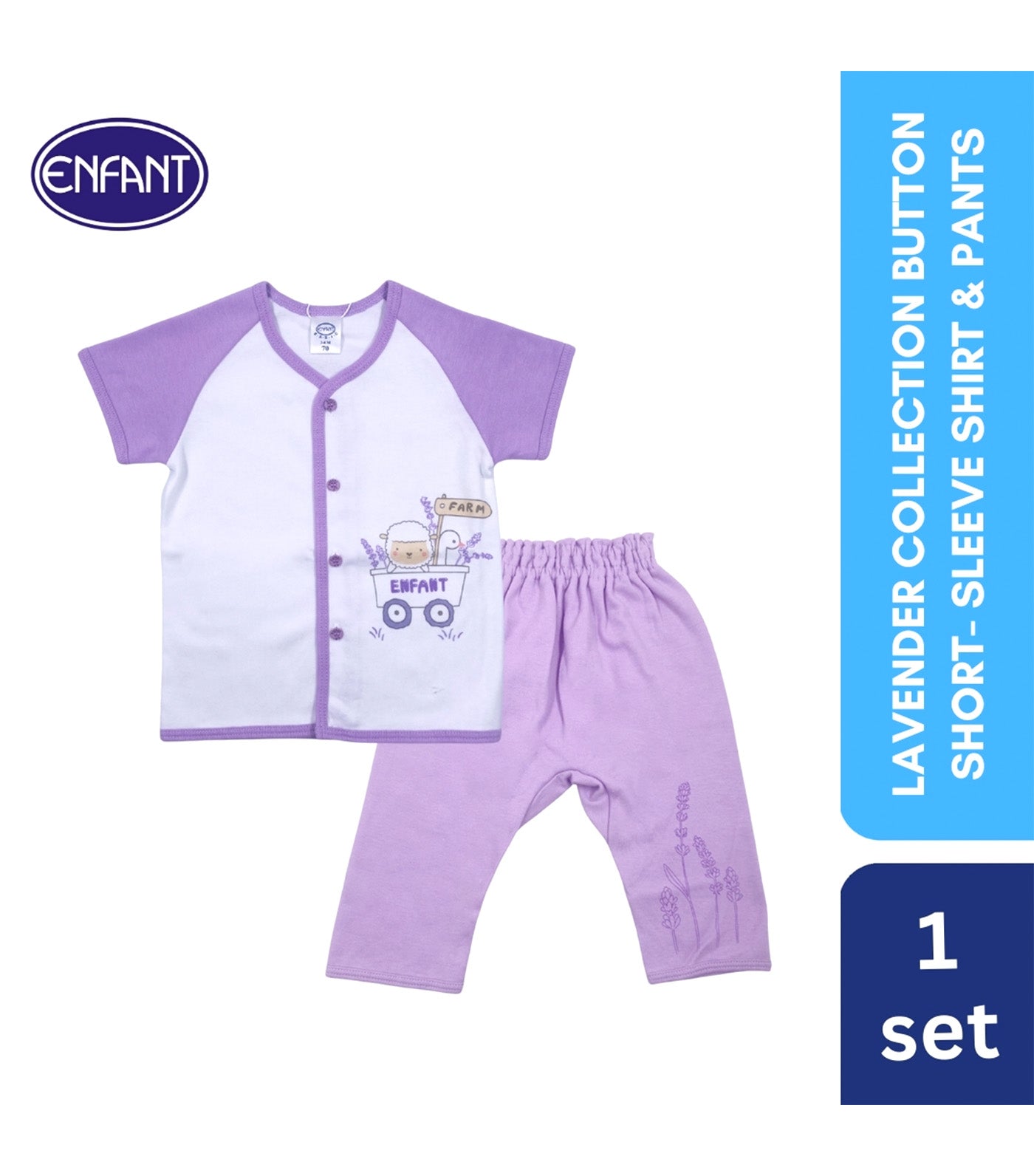 Button Short-Sleeve Shirt and Pants with Sheep Design