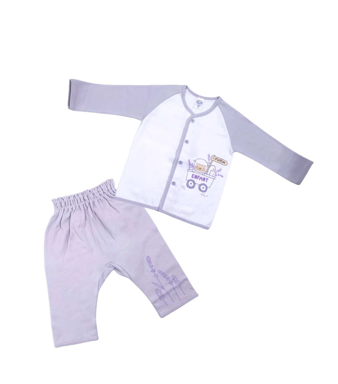 Button Long-Sleeve Shirt and Pants with Sheep Design