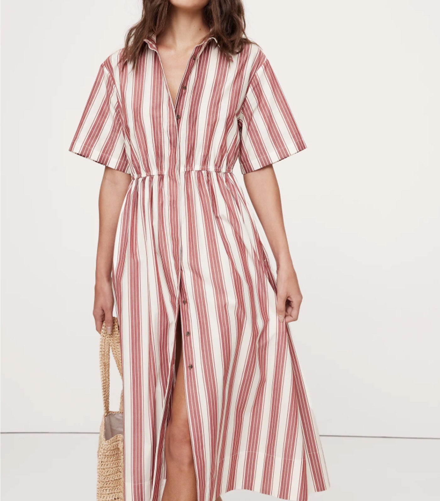 Cotton Poplin Open-Back Shirt Dress Red