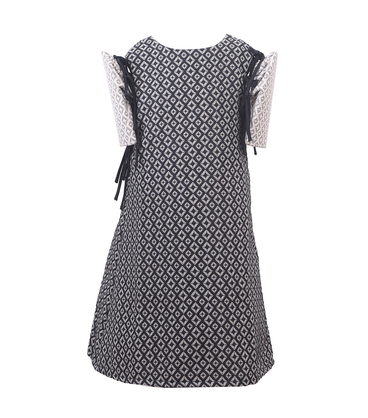 Jacquard Filipiñana Dress with Detachable Sleeves Black and White