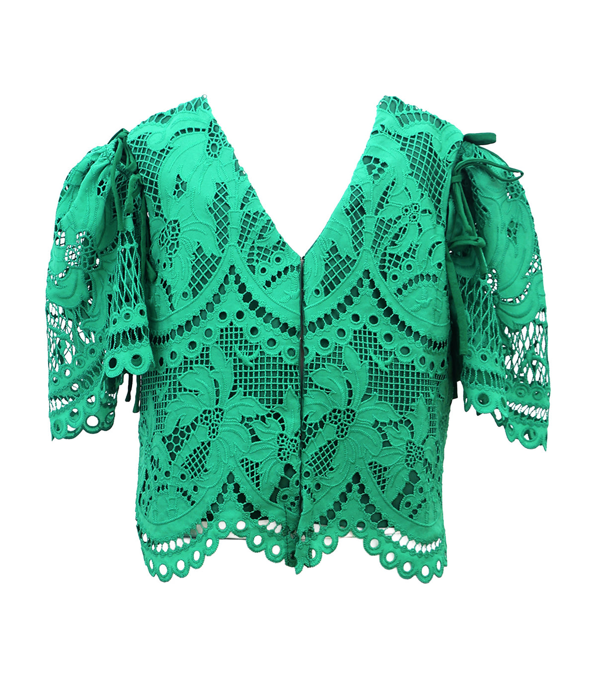 Lace Filipiñana Adult Top with Detachable Soft Sleeves Green
