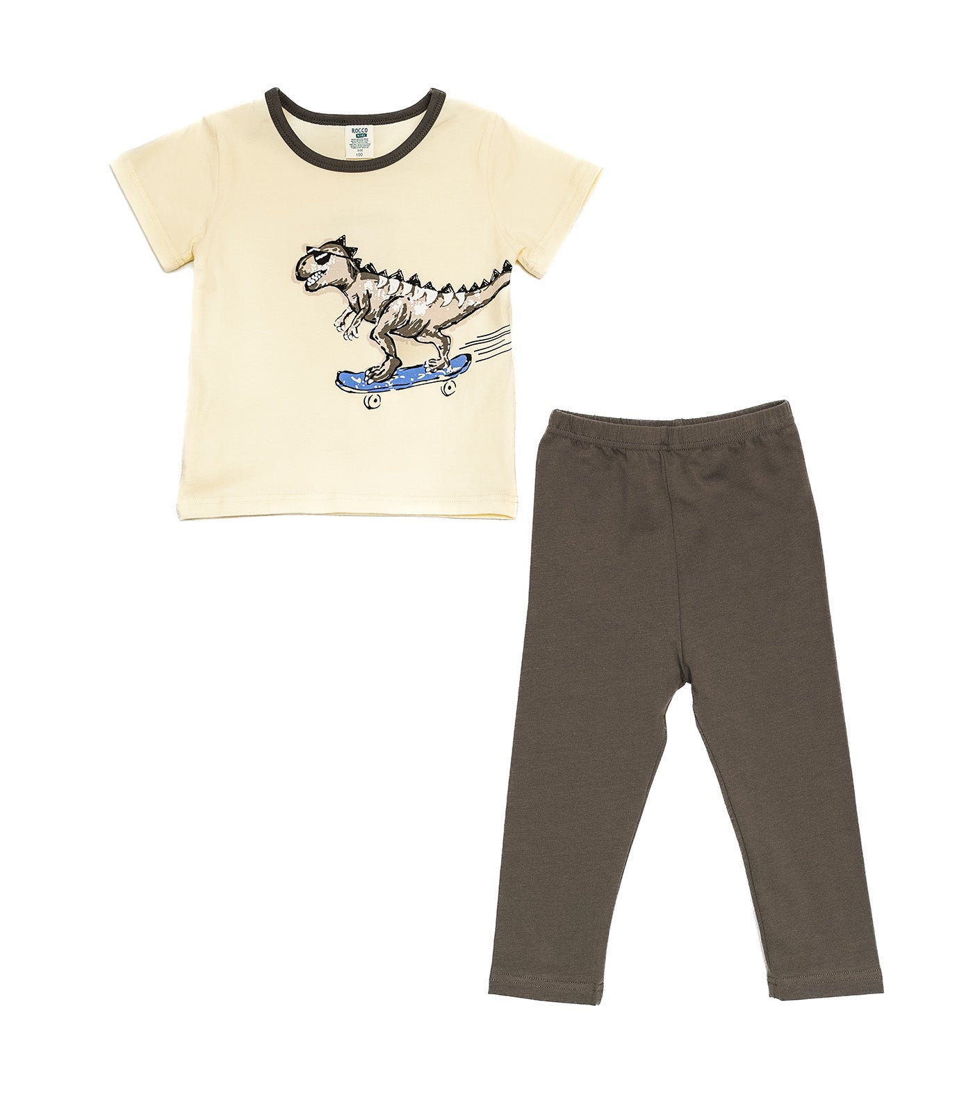 Boys Short Sleeve Top and Bottom Riding Dino