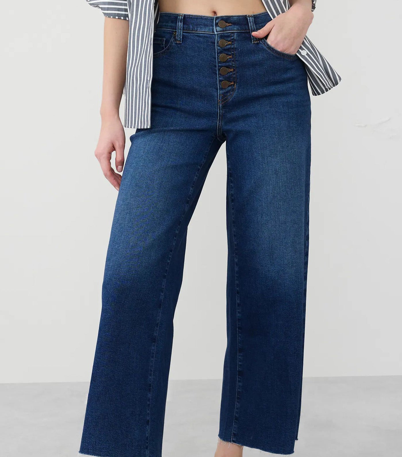 Wide-Leg High-Rise Cropped Jean Dark Wash