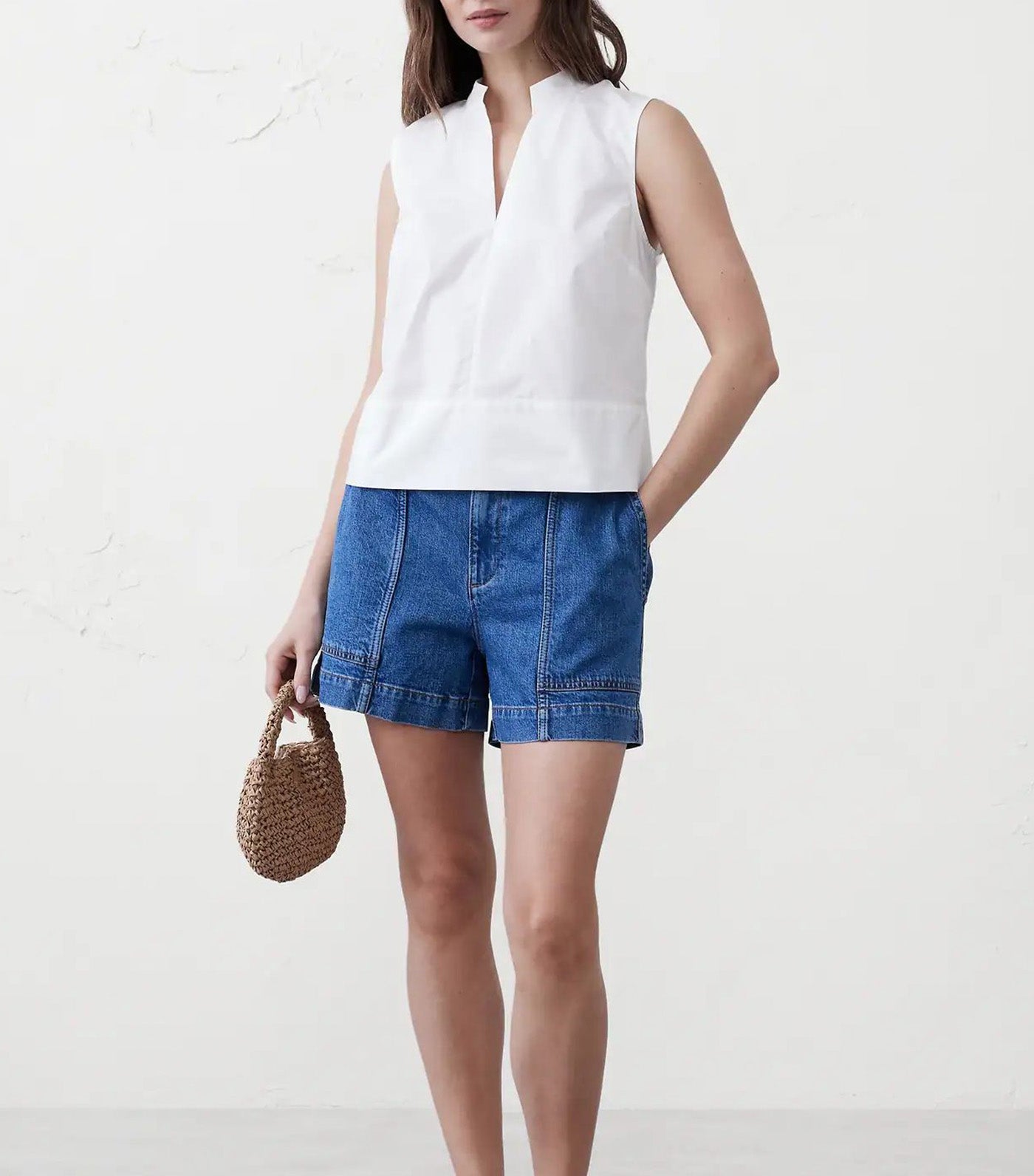 Poplin Split-Neck Top