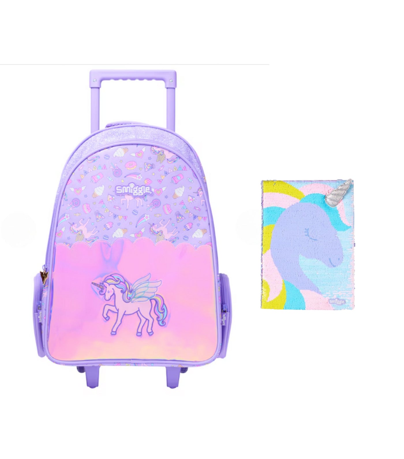 Funfair Backpack Trolley with Light Up Wheels Purple/Pink