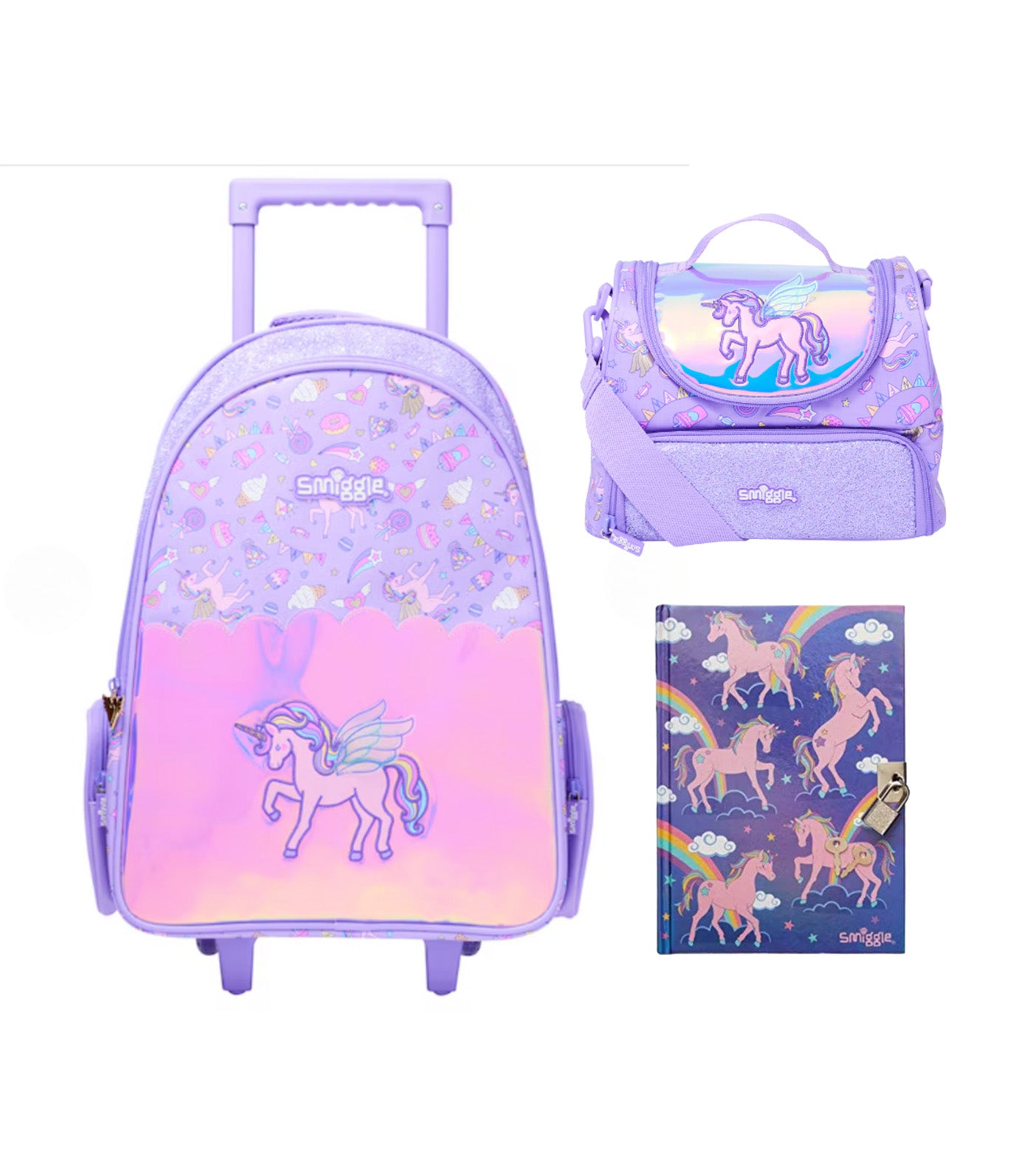 Funfair Backpack Trolley with Light Up Wheels Purple/Pink