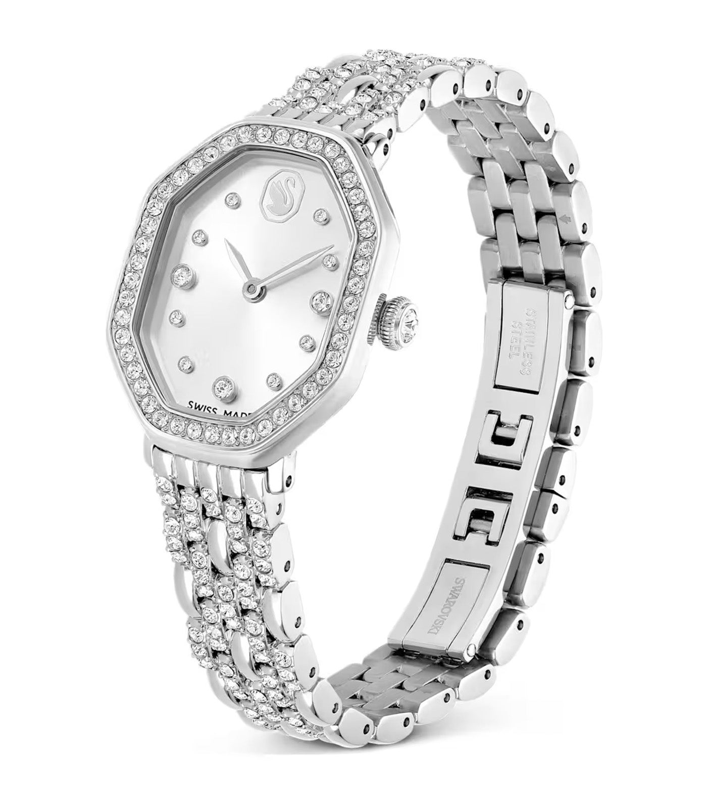 Dextera Octagon Watch Swiss Made, Metal Bracelet, Stainless Steel Silver