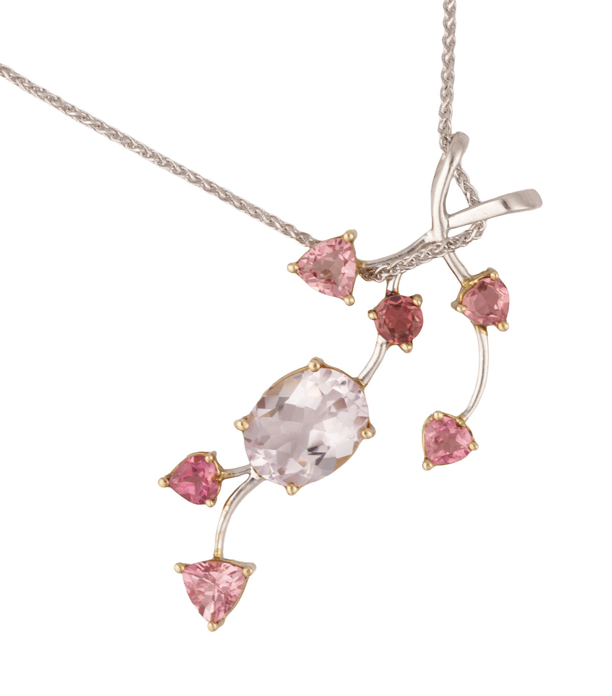 Kunzite and Pink Sapphire Branch Necklace White Gold