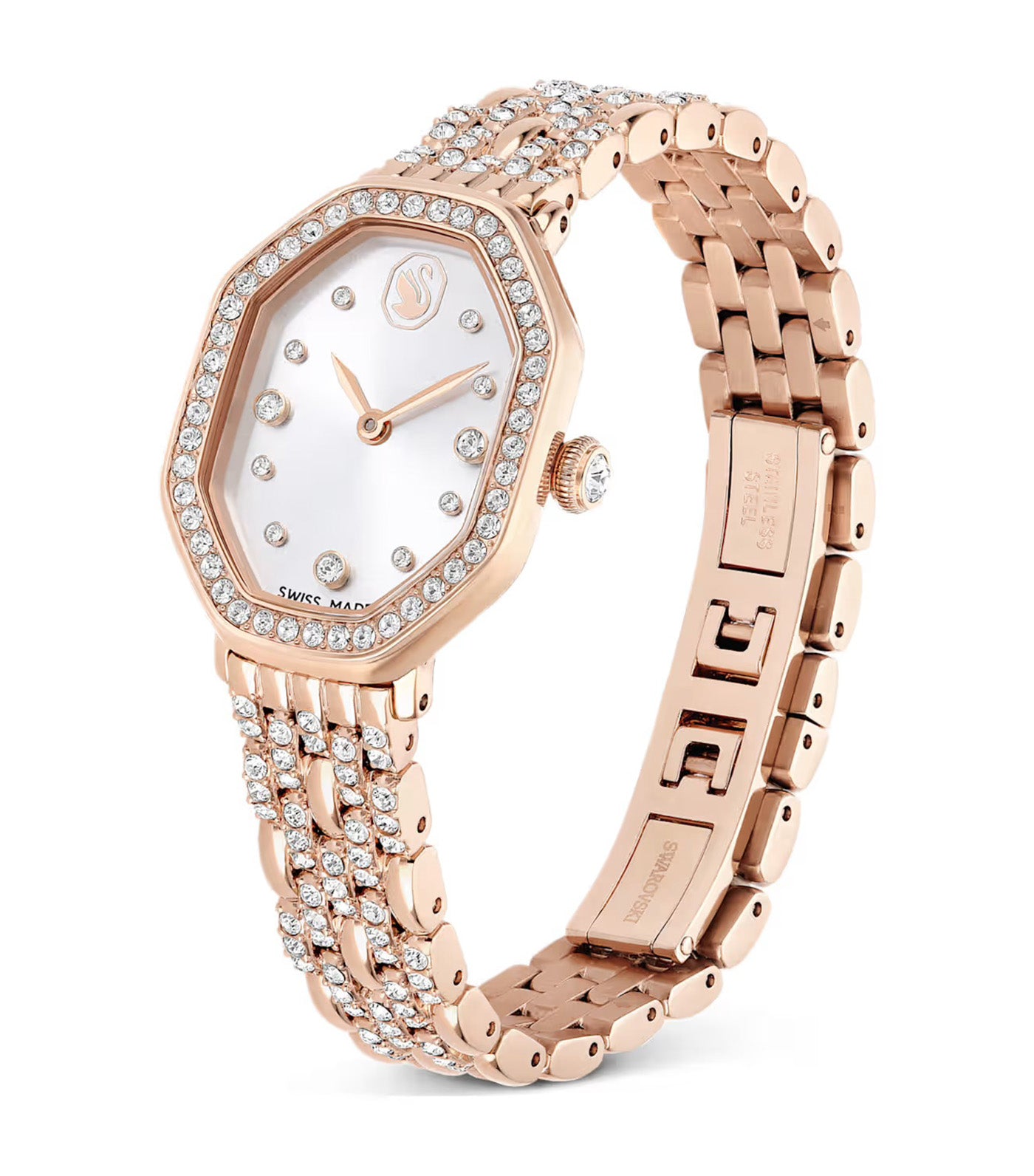 Dextera Octagon Watch Swiss Made, Metal Bracelet, Rose Gold-Tone Finish Gold