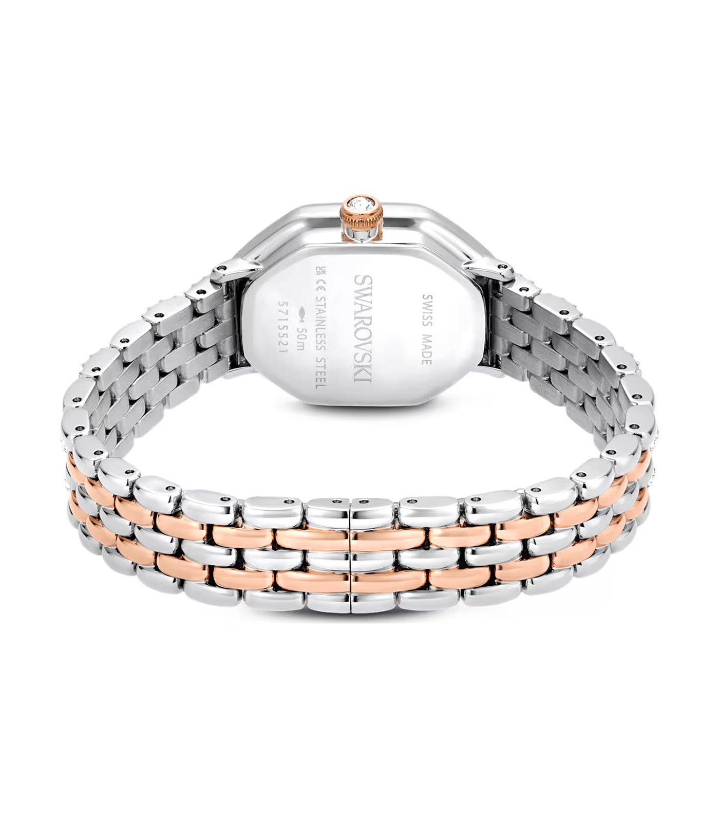 Dextera Octagon Watch Swiss Made, Metal Bracelet, Rose Gold-Tone Finish Silver