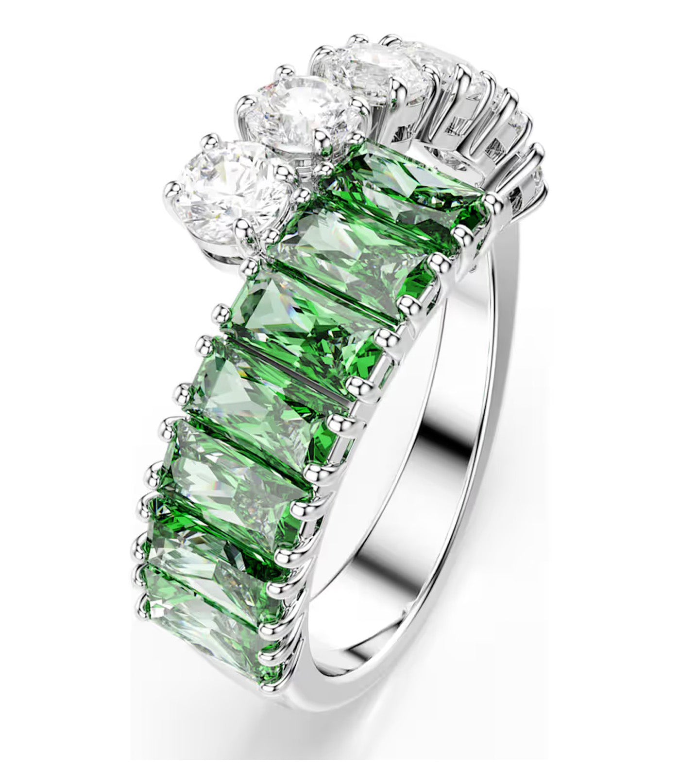 Matrix Ring Mixed Cuts, Rhodium Plated, Green