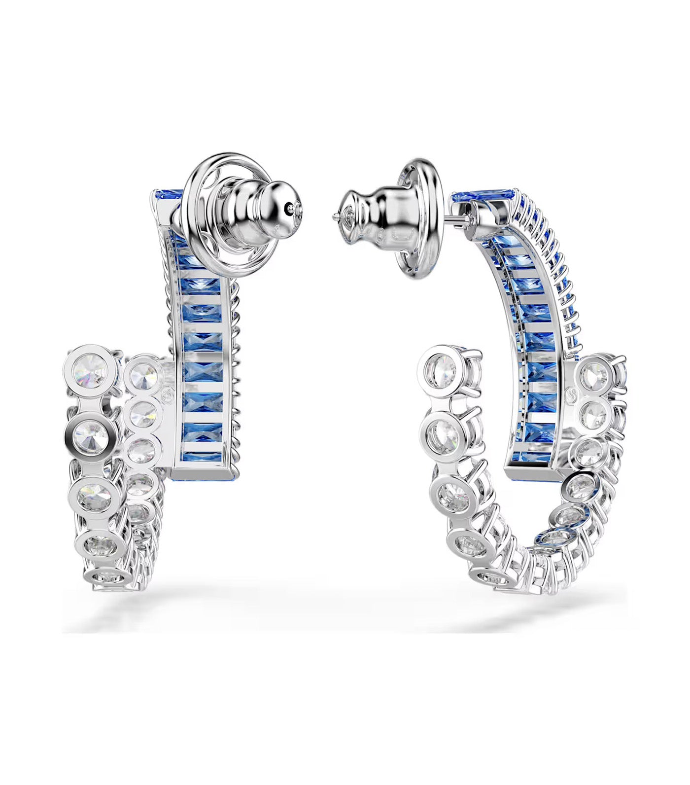 Matrix Hoop Earrings Mixed Cuts, Rhodium Plated, Blue