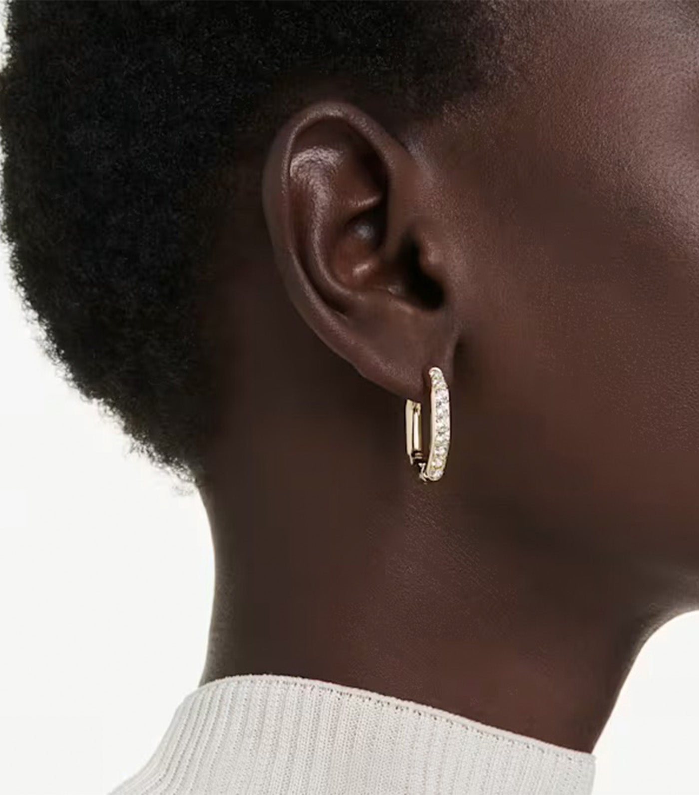 Dextera Hoop Earrings Octagon Shape, Round Cut, Medium, White, Gold-Tone Plated