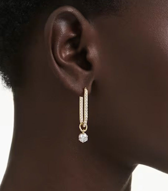 Constella Drop Earrings Round Cut, Gold-Tone Plated, White