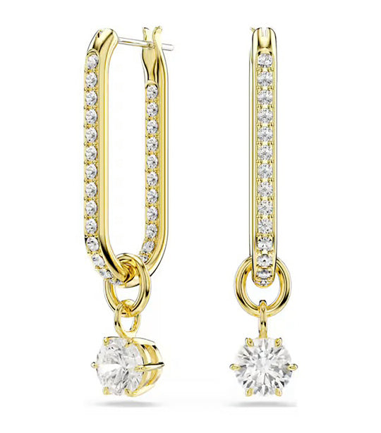 Constella Drop Earrings Round Cut, Gold-Tone Plated, White