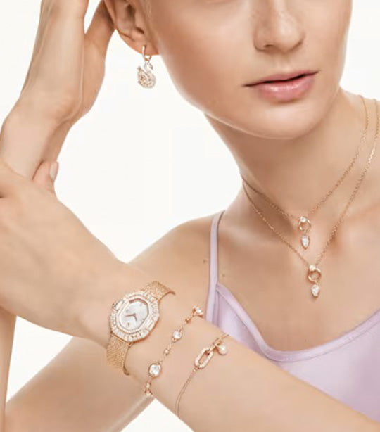 Constella Bracelet Crystal Pearl, Round Cut, Rose Gold-Tone Plated, White