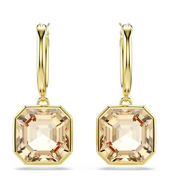 Millenia Drop Earrings Square Cut, Caramel, Gold-Tone Plated