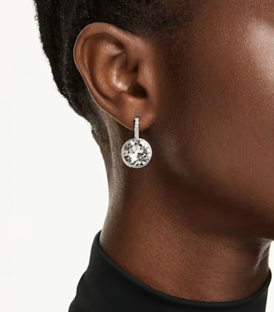 Millenia Drop Earrings Round Cut, White, Rhodium Plated