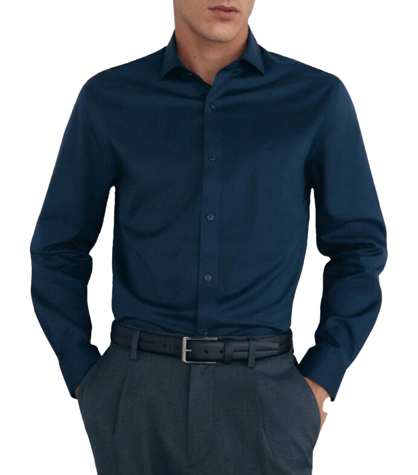 Plain Twill Easy Iron Shirt + Slim Fit Anti Odor Navy