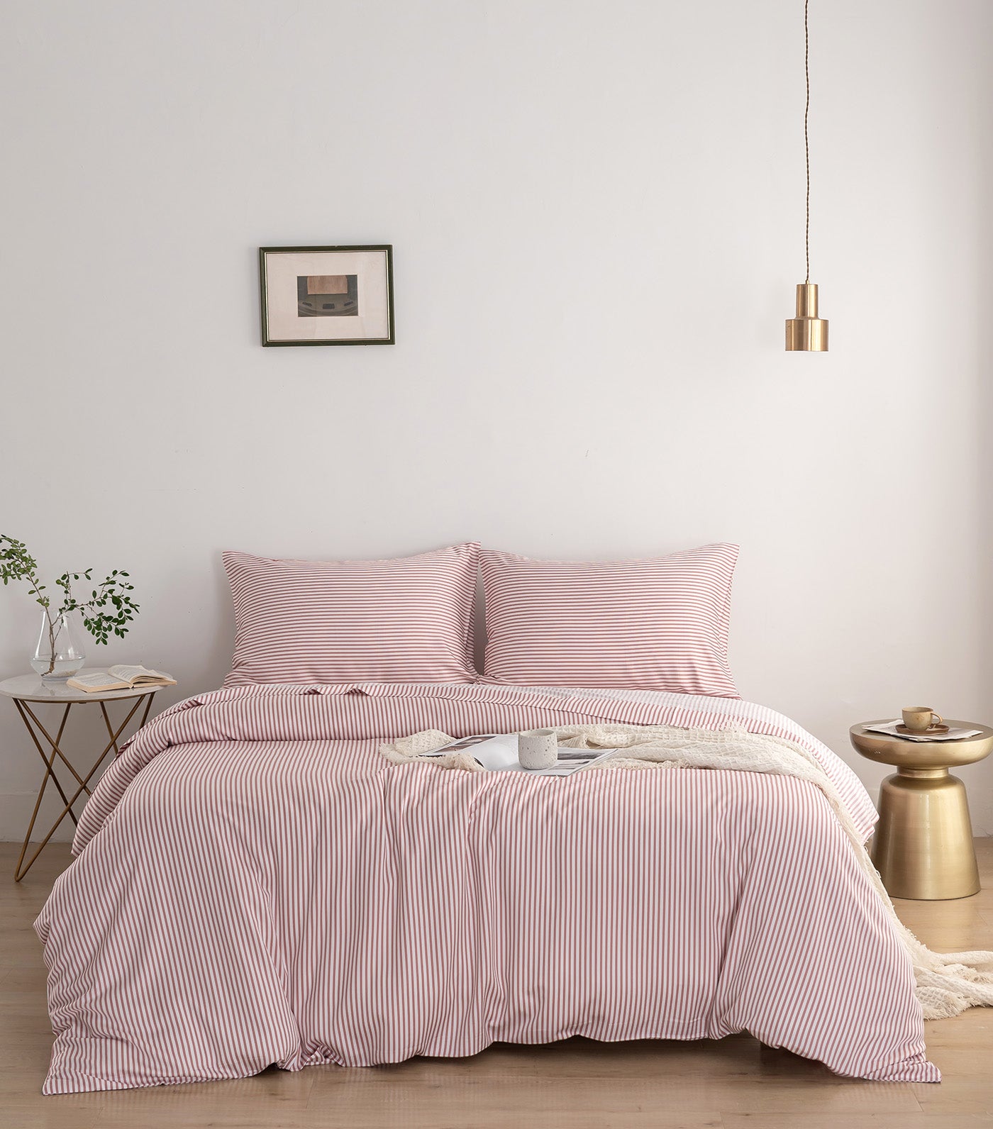 Linen & Homes Bamboo Starter Sheet Set (3 Piece Set) Canyon Red Stripes King