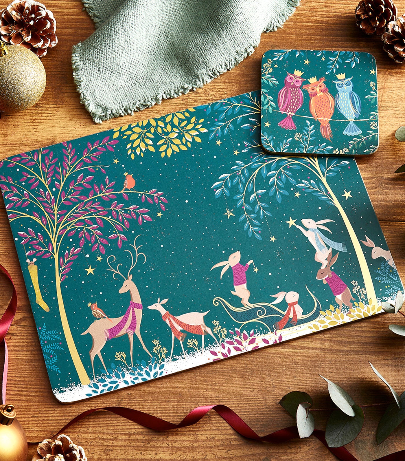 Sara Miller Woodland Tales Coasters Set of 4 Deer & Robin