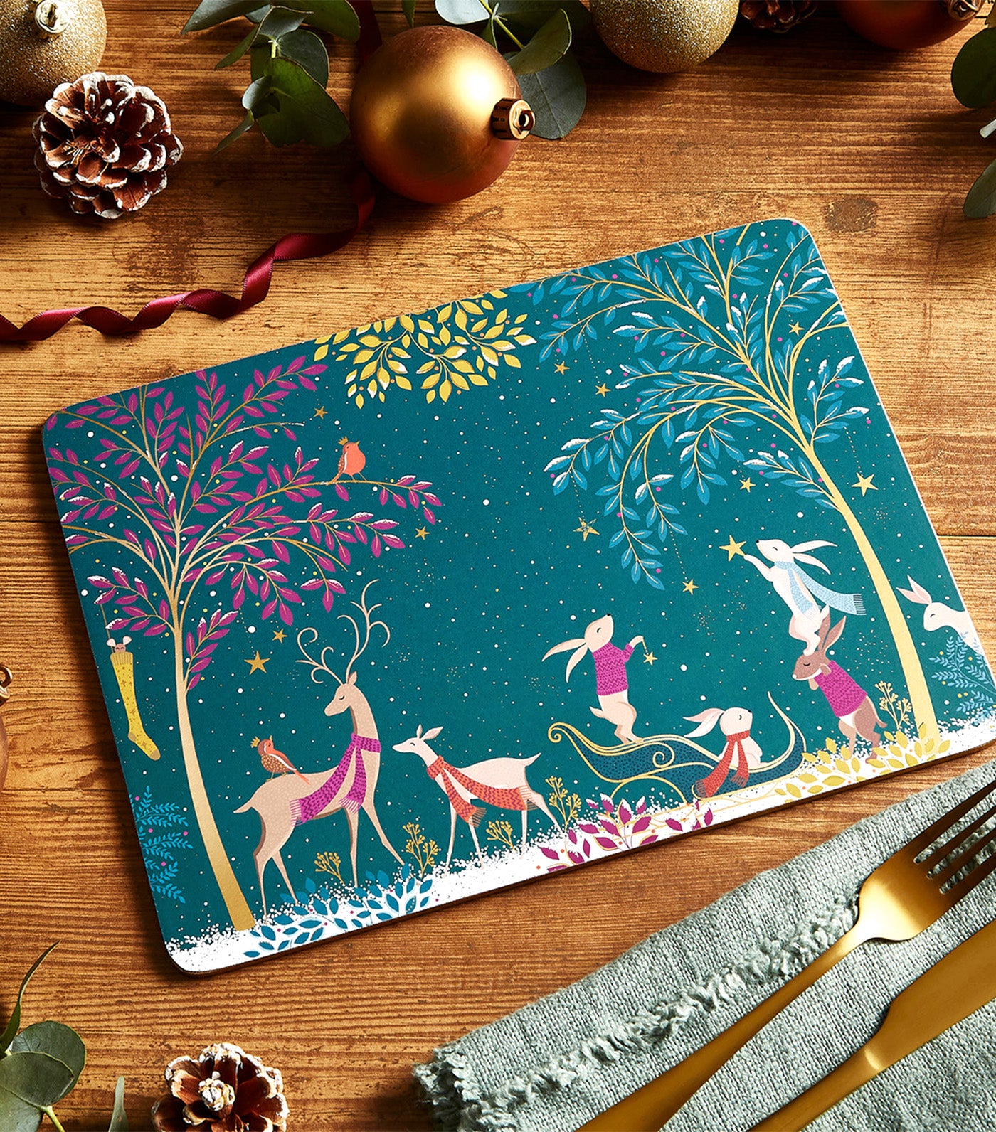 Sara Miller Woodland Tales Large Placemats Set of 4 Deer & Robin