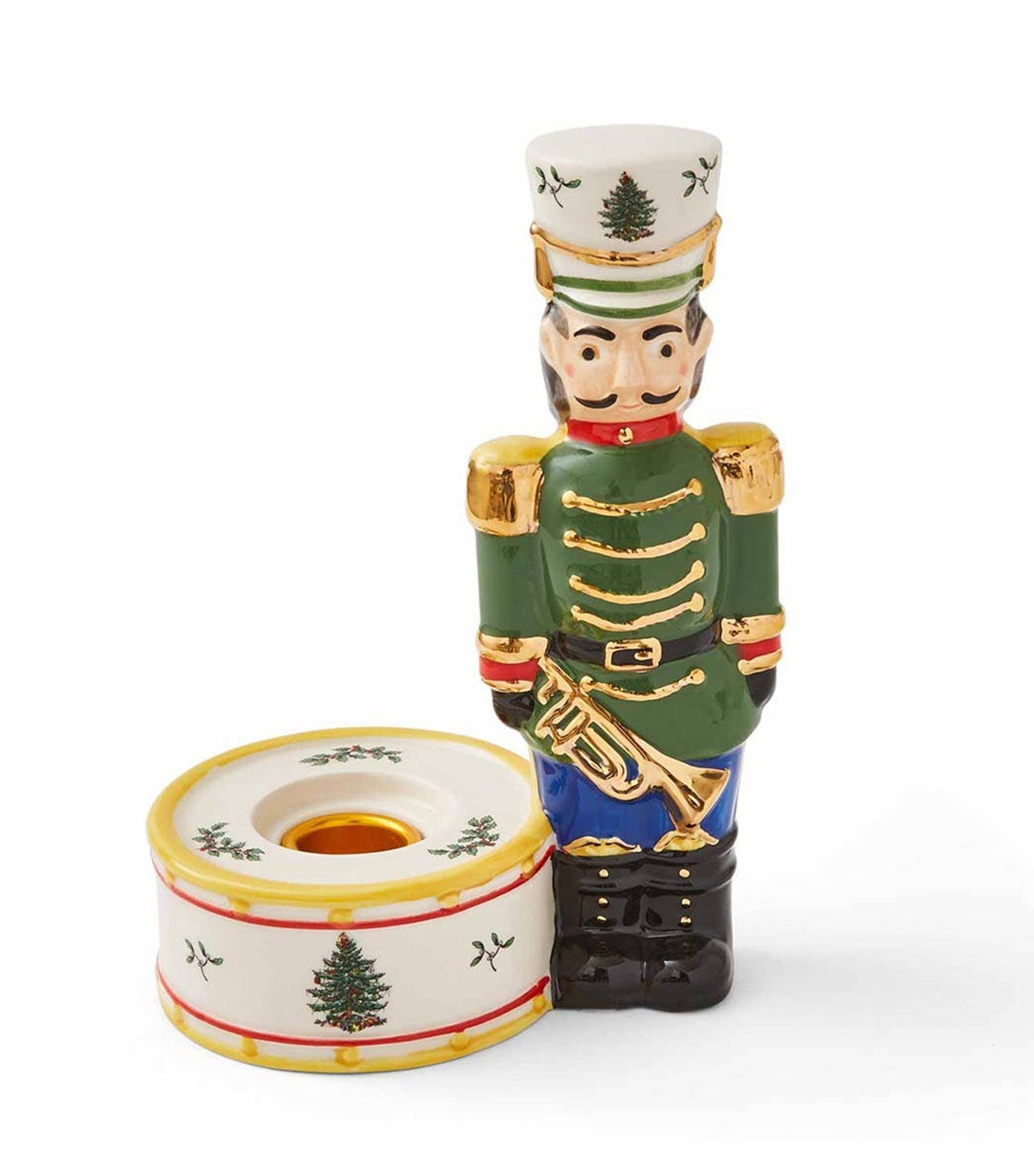 Christmas Nutcracker Candleholder 7in Green