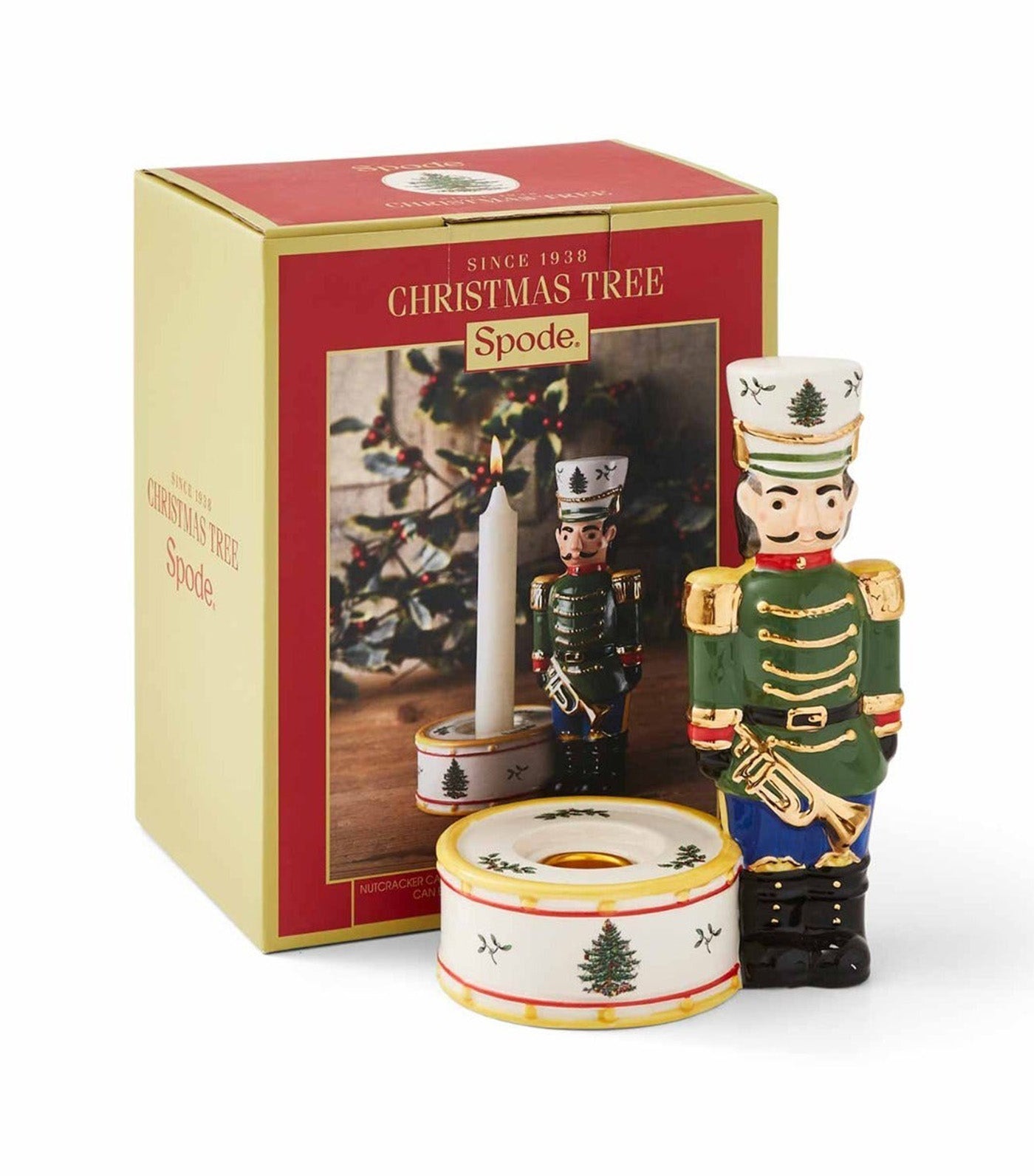 Christmas Nutcracker Candleholder 7in Green