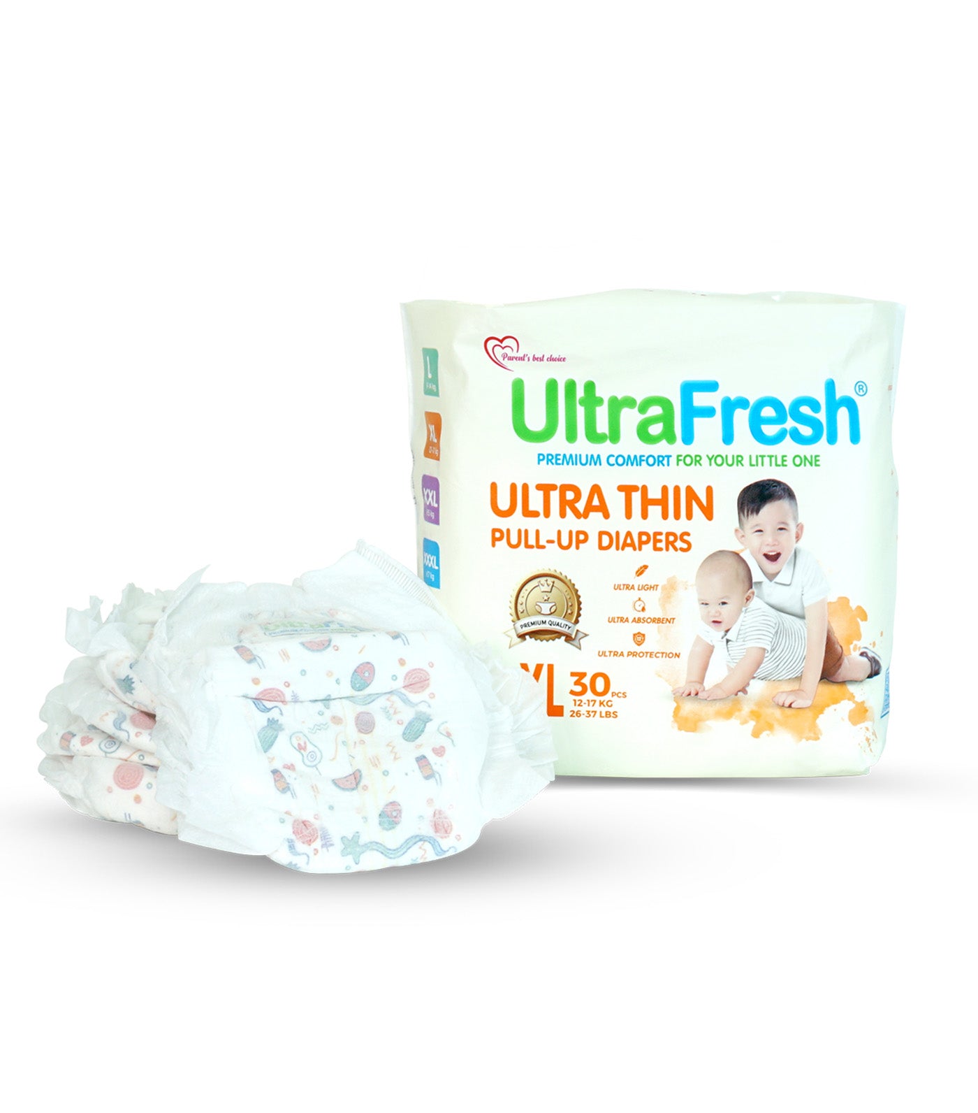 UltraFresh Ultra Thin Pull-Up Diapers - 30 Pieces Extra Large