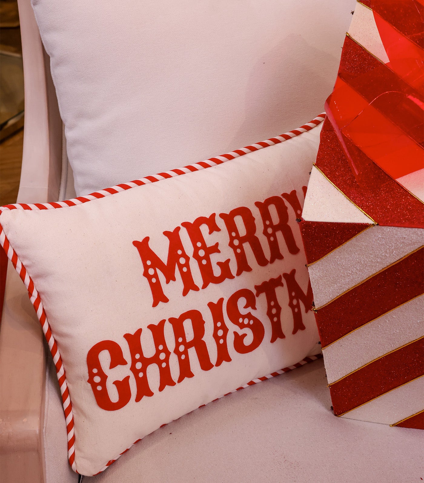 Merry Christmas Canvas Pillow Off White